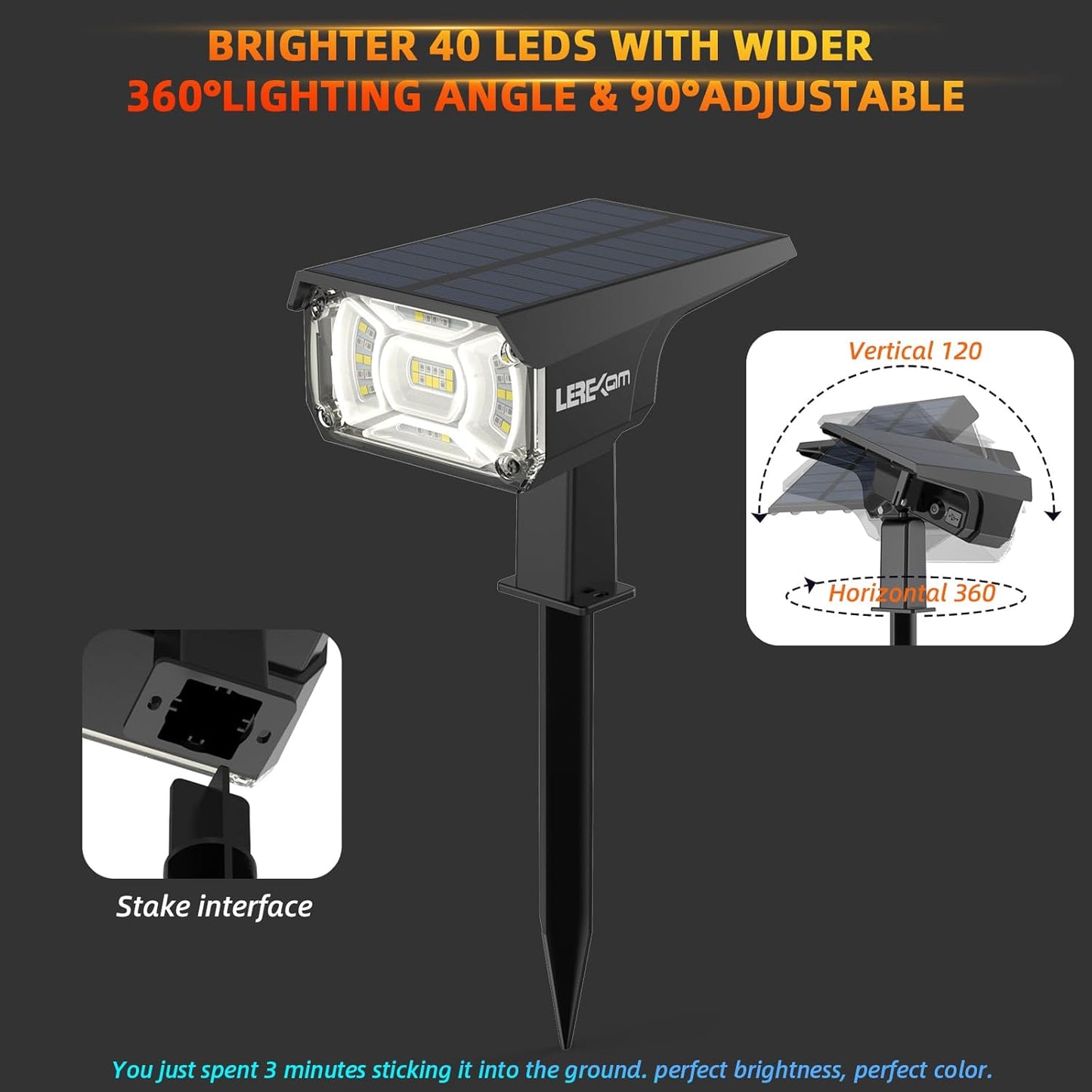 Solar Outdoor,40 LEDs Color Changing RGB Solar Landscape Path Lights,USB & Solar Powered Multicoloured Spotlights,14 Colors Auto Cycling Spotlights for Yard,Garden,2 Pack