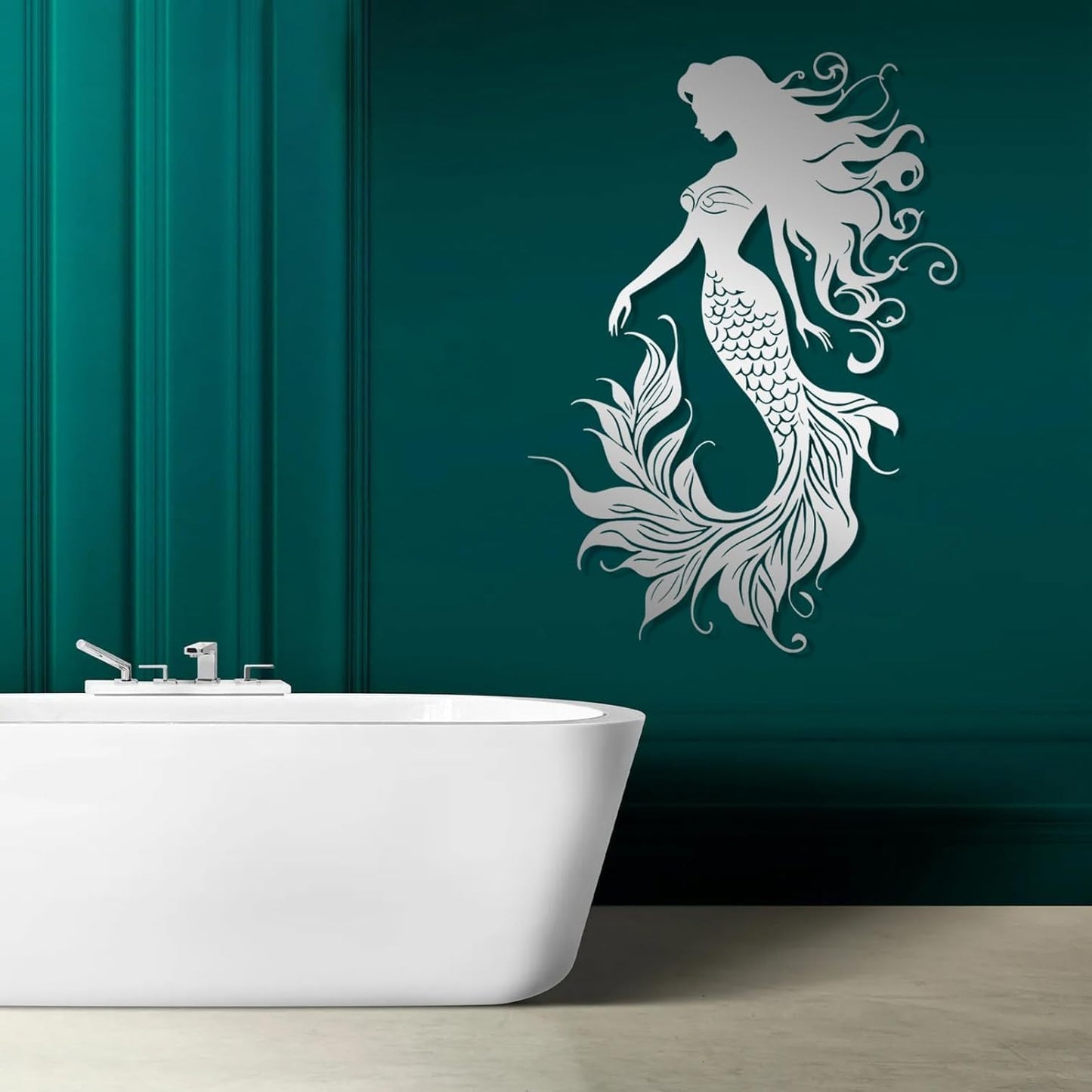 Veplsur Mermaid Metal Wall Art, Metal Mermaid Wall Decor, Marine Biology Wall Decor, Ocean Wall Art, Nautical Wall Hanging, Beach Hanging for Bathroom Bedroom (Gold, 30"x21"|76x54cm)