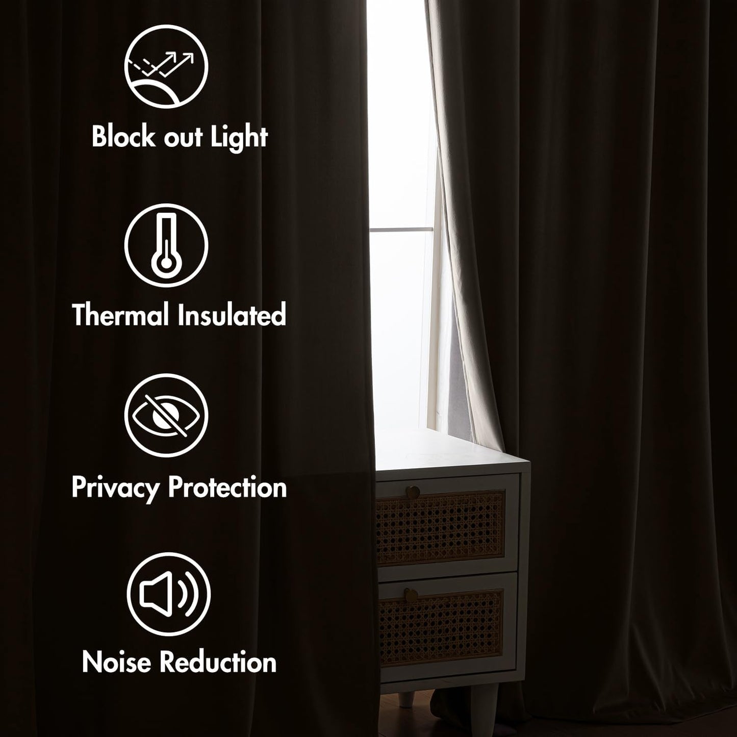 MIULEE Taupe Velvet Curtains 108 inches 2 Panels - Luxury Room Darkening Window Drapes for Bedroom Living Room Thermal Insulated Super Soft Blackout Extra Long, Back Tab Rod Pocket Pinch Pleated