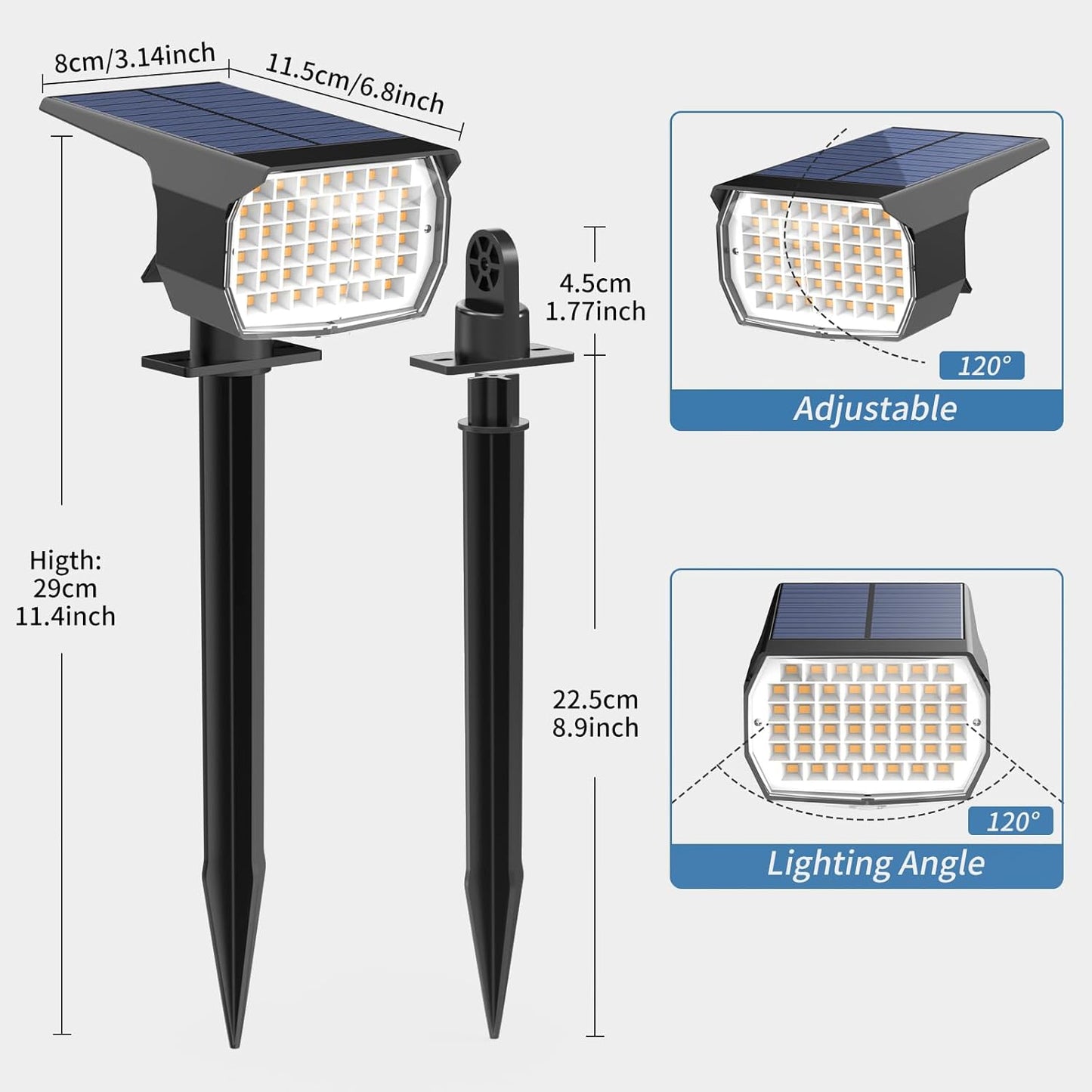 Solar Spot Lights Outdoor Waterproof IP65, 6 Pack Landscape Spotlights with 46 LEDs, 3 Modes Auto On/Off Solar Powered Flood Lights for Outside Pathway, Yard, Garden, Walkway (Cool White)