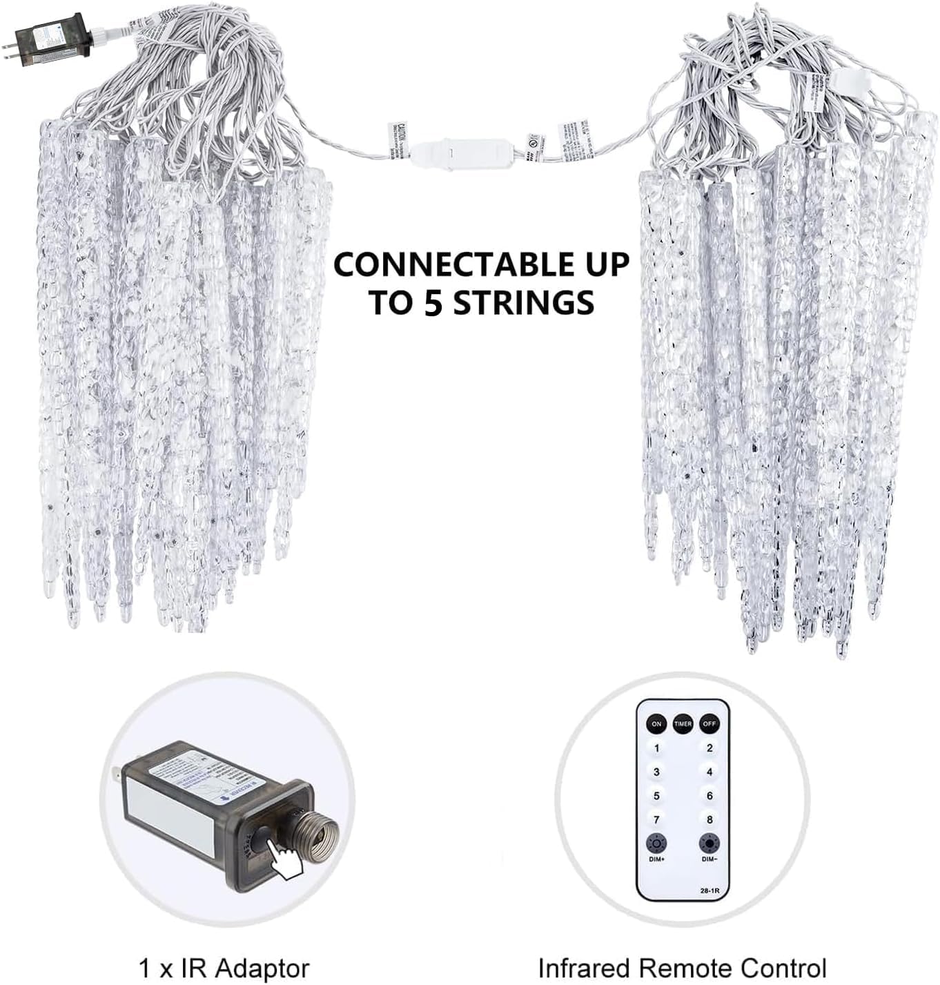 Icicle Lights for Outside with Remote, 20ft 100 LED 20 Tubes Connectable Ice Shape Hanging Christmas Lights for Tree Patio Roof Holiday Decor, Blue and White