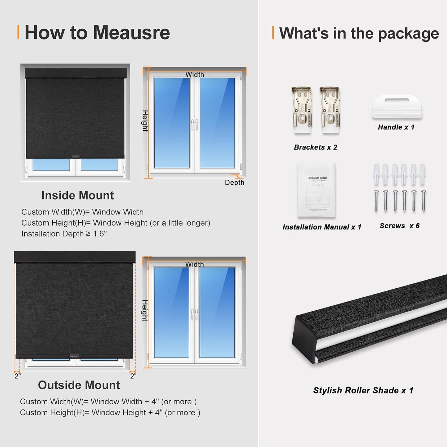 Persilux Free-Stop Cordless Blinds for Indoor Windows with Cover, Window Shades Blackout Roller Blinds, Thermal Insulated Fabric UV Protection for Kitchen, Office, Living Room, Black(27.5" W x 64" H)