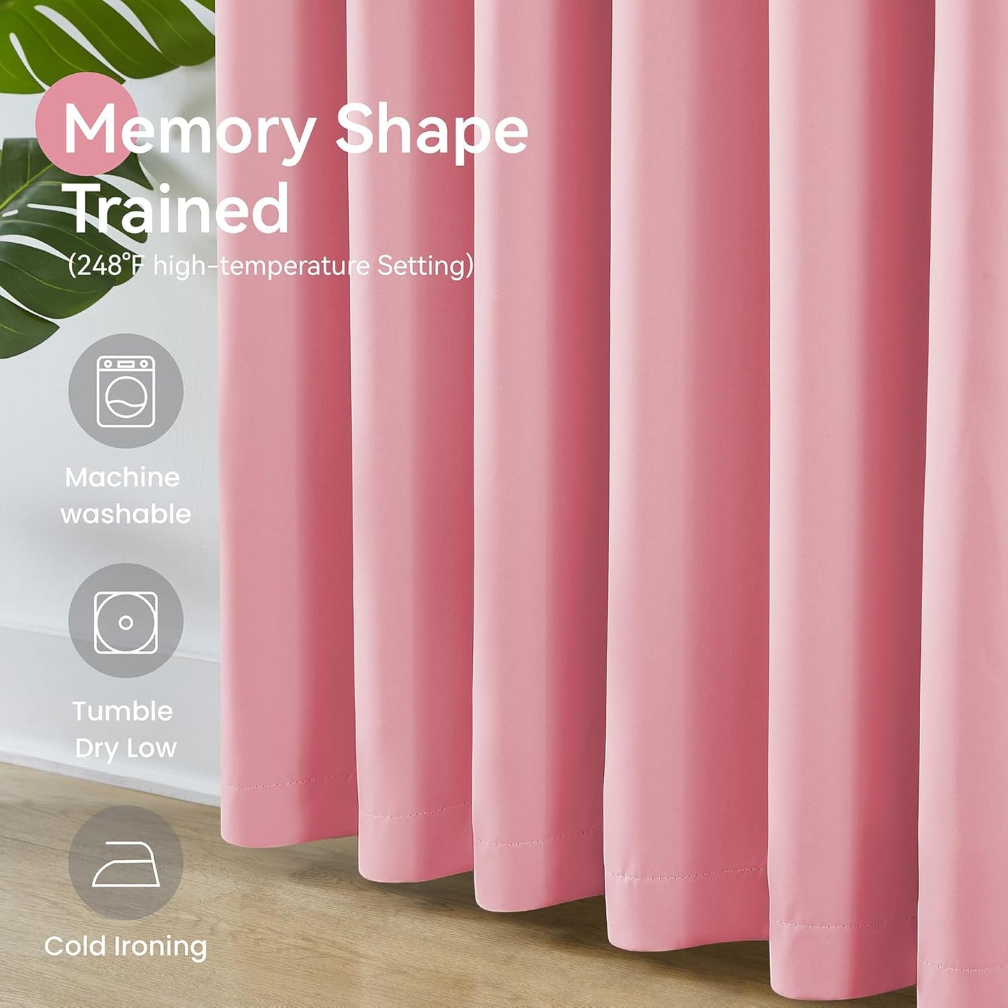 KangBang Pink Pinch Pleated Curtains 90 Inches Long for Bedroom, Blackout Energy Saving Aesthetic Modern Peach Pink Curtains & Drapes with Adjustable Hooks 2 Panels,40Wx90L
