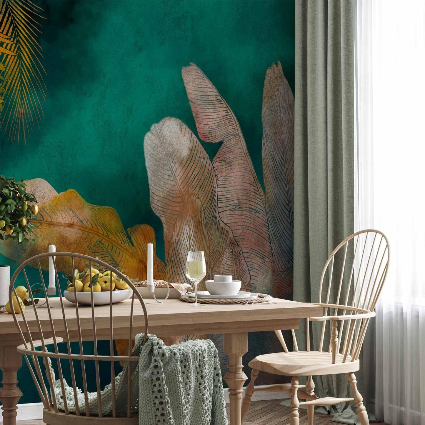artgeist Wall Mural Jungle 154x110 in - XXL Peel and Stick Self-Adhesive Wallpaper Removable Large Sticker Foil Wall Decor Print Picture Image Design Leaves Green Yellow Nature b-A-0825-a-a