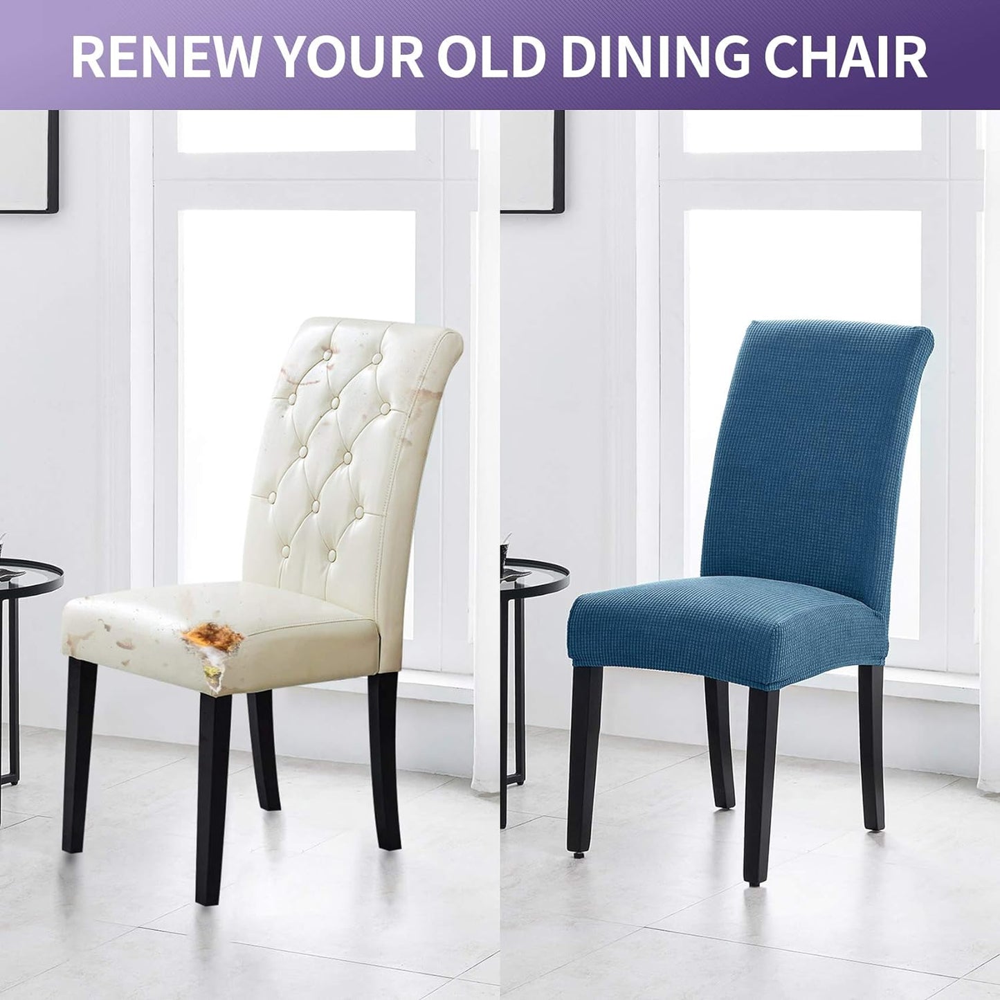 Joccun Chair Covers for Dining Room Set of 6,Chair Slipcovers Stretch Dining Room Chair Covers Seat Protector,Washable Parsons Chair Cover for Home,Hotel,Banquet(Dark Blue,6 Pack)
