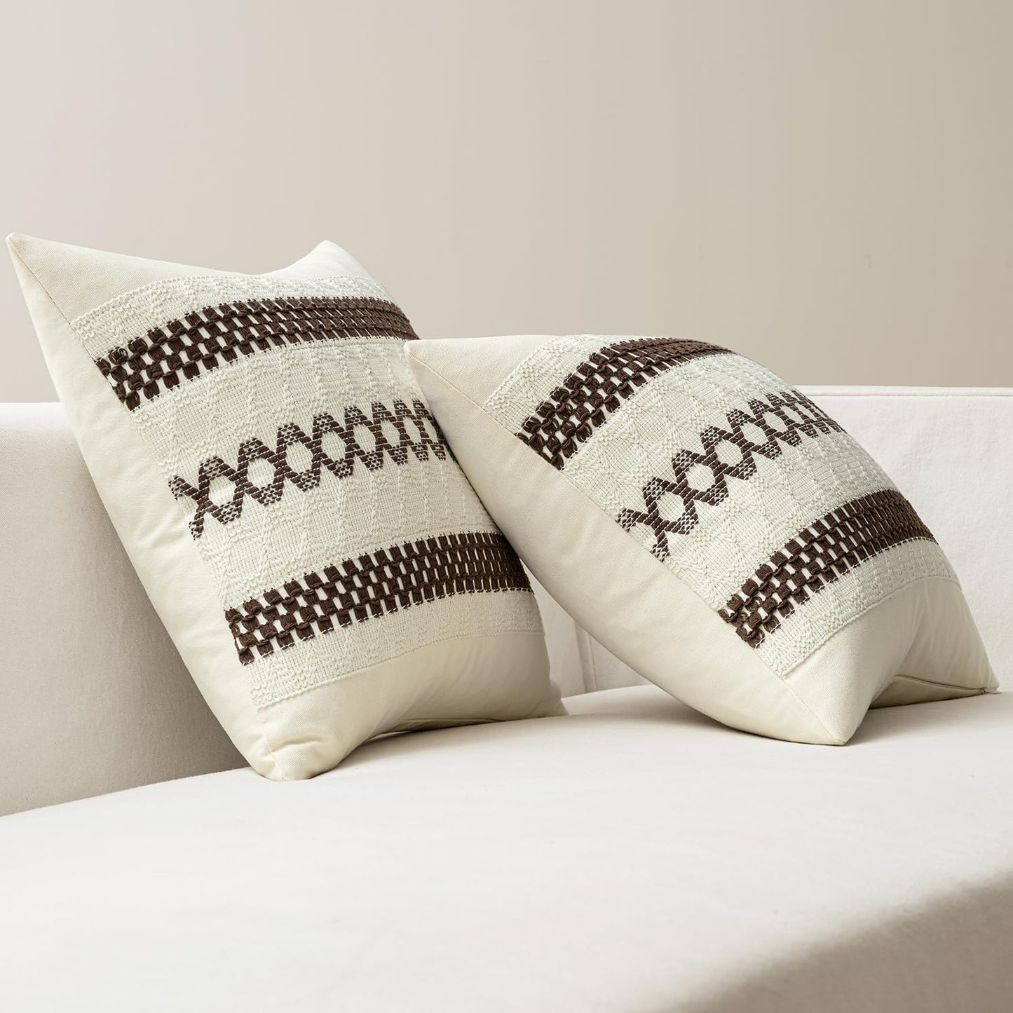 MIULEE Set of 2 Dark Brown Boho Decorative Lumbar Pillow Covers 12x20 Inch Farmhouse Rustic Couch Throw Pillows Modern Cotton Cushion Covers Retro Cute Macrame Woven Home Decor for Bed Sofa Chair