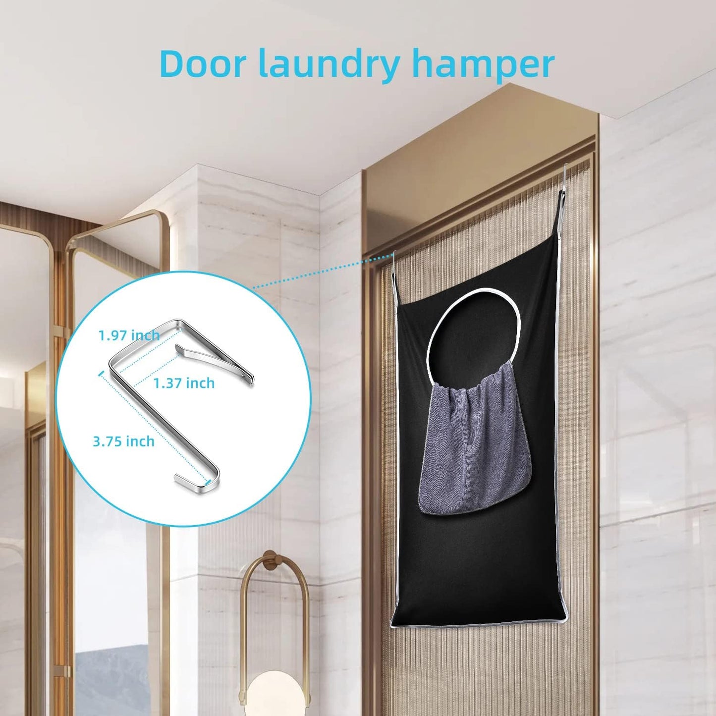 KEEPJOY XL Black Door Hanging Laundry Hamper, Large Size 36.5X22.5 inch Hanging Laundry Bag with Large Opening and 2 Strong Hooks for Whole Family Dirty Clothes