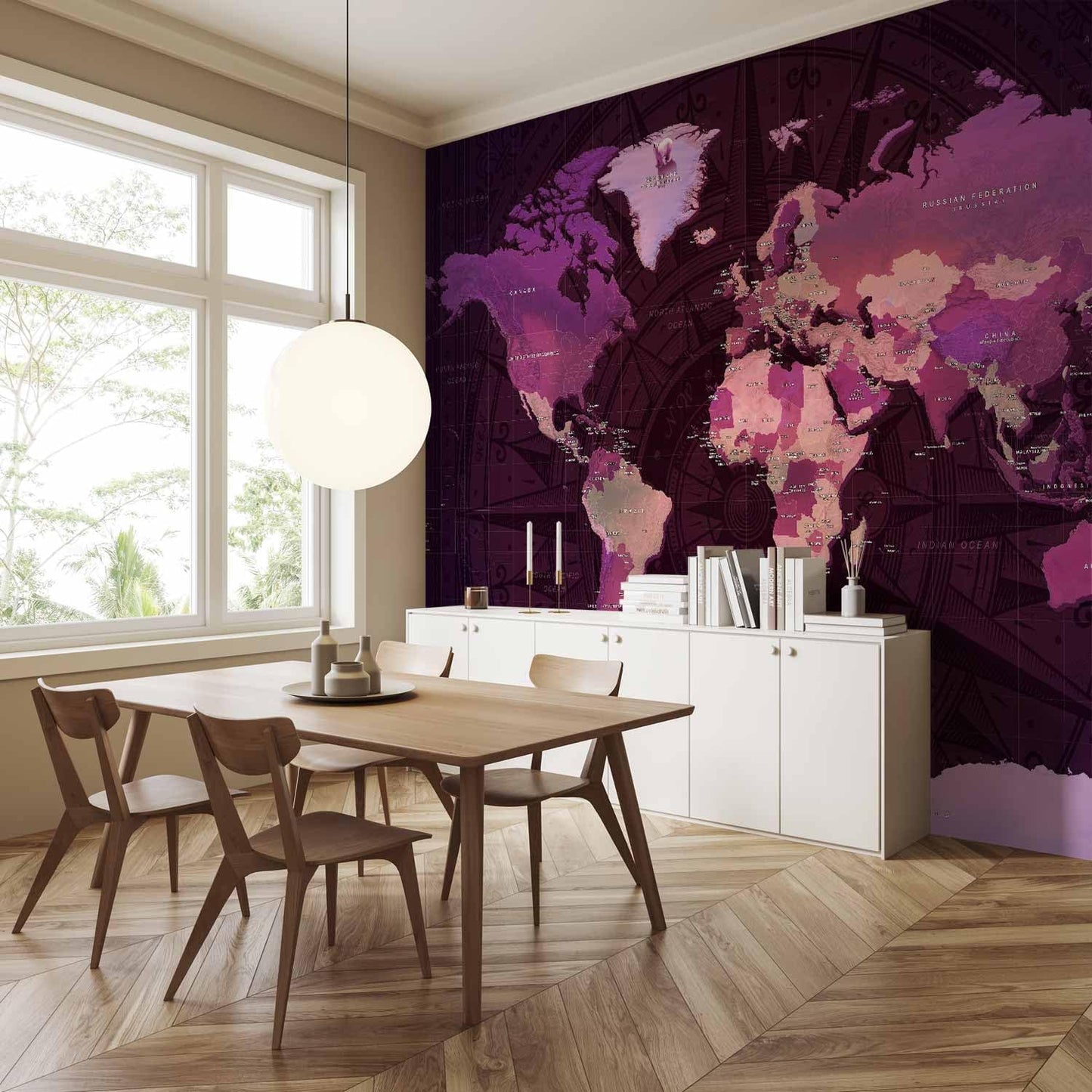 artgeist Wall Mural World Map 138x101 in - XXL Non-Woven Wallpaper Fleece Wall Decor Photo Print Picture Image Design Home Map of The World k-A-0273-a-a