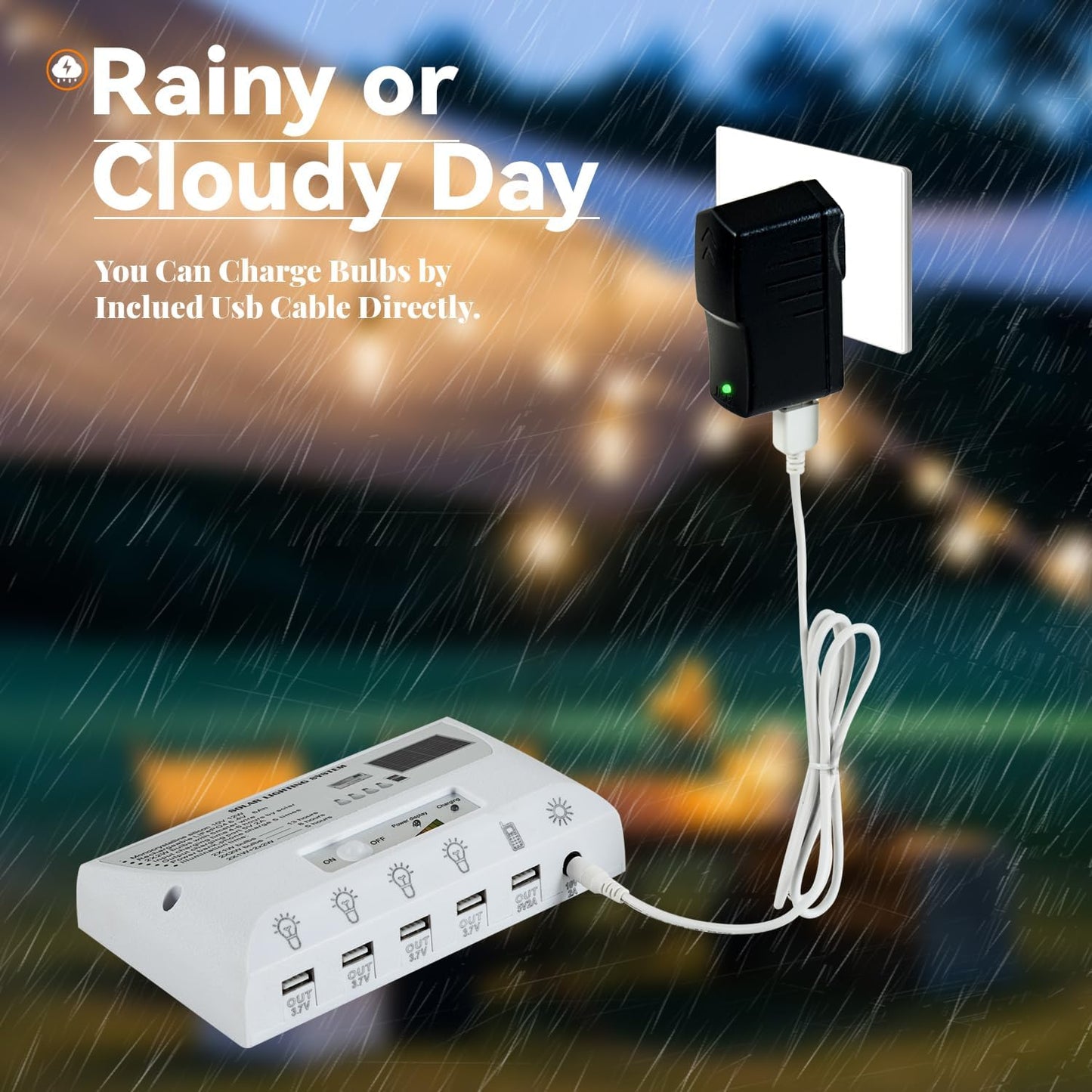 Solar Powered Indoor & Outdoor Pendant Lights with 4 LED Bulbs, Each 5m Cord, Waterproof, 6000mAh Battery for Yards, Gardens, Patios, Camping, RVs & Sheds
