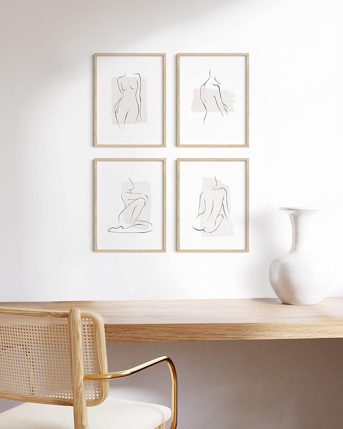 HAUS AND HUES 12x16in Beige Oak Wood 4-Piece Picture Frame Set, Natural Oak Wood Frames, Premium Wood Source, Rustic Modern Style, Set of 4 12x16 Frames