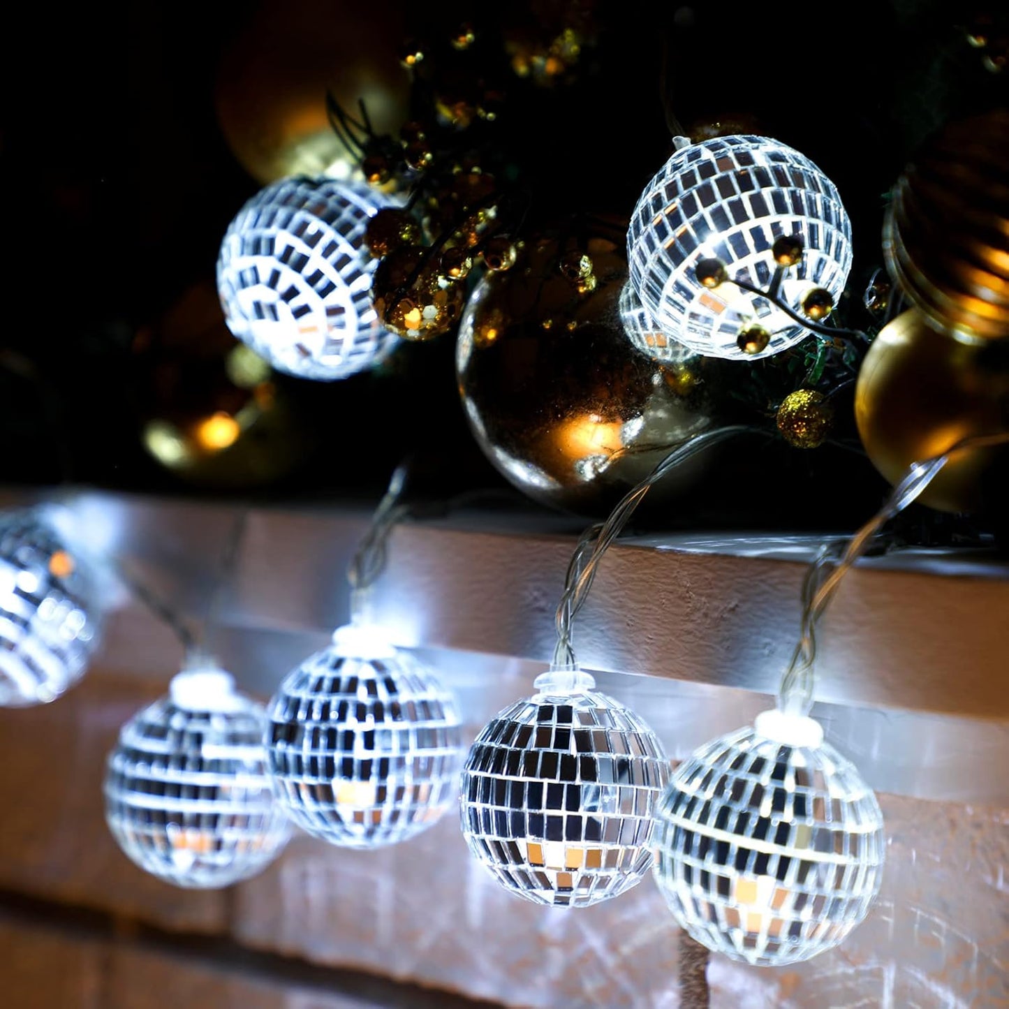 Zhanmai 30 LED Disco Ball String Lights Decor Lighted Mini Mirror Disco Balls Ornaments for 70s 80s Party Supplies Club(1.97 Inch Ball,Silver)
