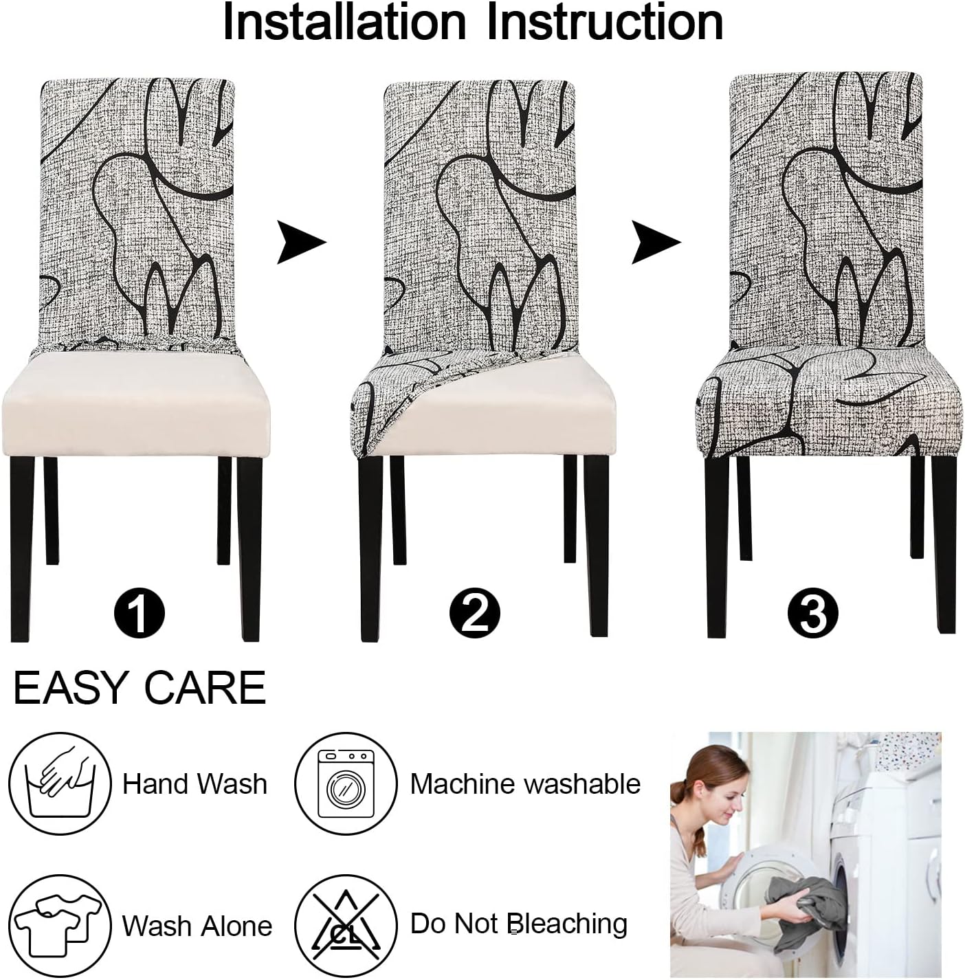 JQinHome Pattern Chair Covers for Dining Room Set of 4, High Stretch Removable Washable Parsons Chair Slipcover for Home Party Hotel Wedding Ceremony (4PCS, Lotus Gray)