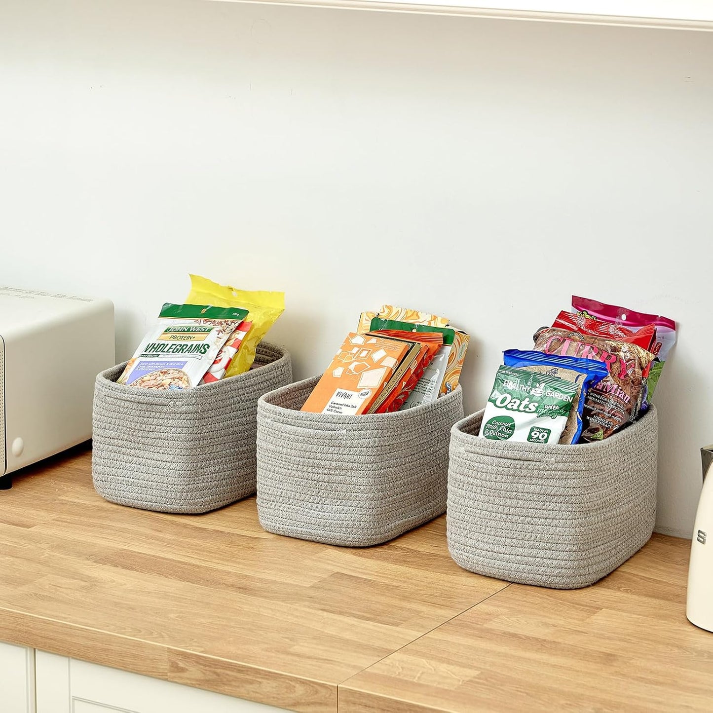 Small Baskets Set of 3-11"x7"x7" Perfect Toy Baskets for Storage, Ideal Storage Basket for Cube, Towels, and More - Basket for Shelves (Grey)