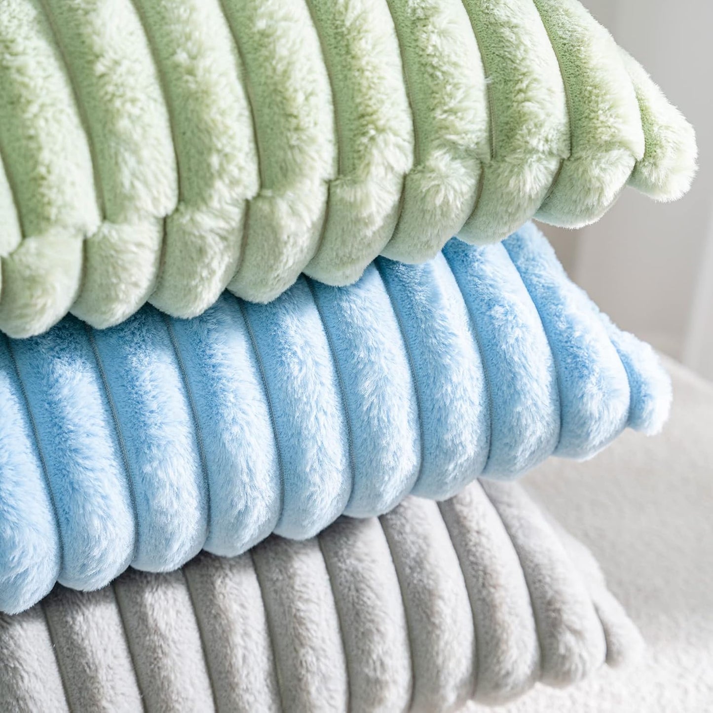 DEELAND Pack of 2,Double-Sided Faux Fur Plush Decorative Throw Pillow Covers Fuzzy Striped Soft Pillowcase Cushion Covers for Sofa Couch Bedroom Lightgrey 26x26 inch