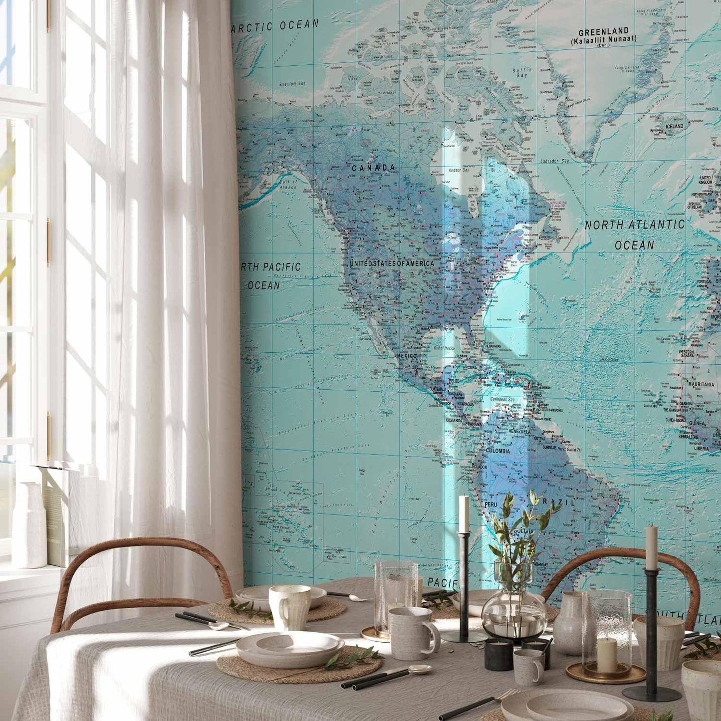 artgeist Wall Mural World Map 193x138 in - XXL Peel and Stick Self-Adhesive Wallpaper Removable Large Sticker Foil Wall Decor Print Picture Image Design Map of The World k-A-0091-a-b