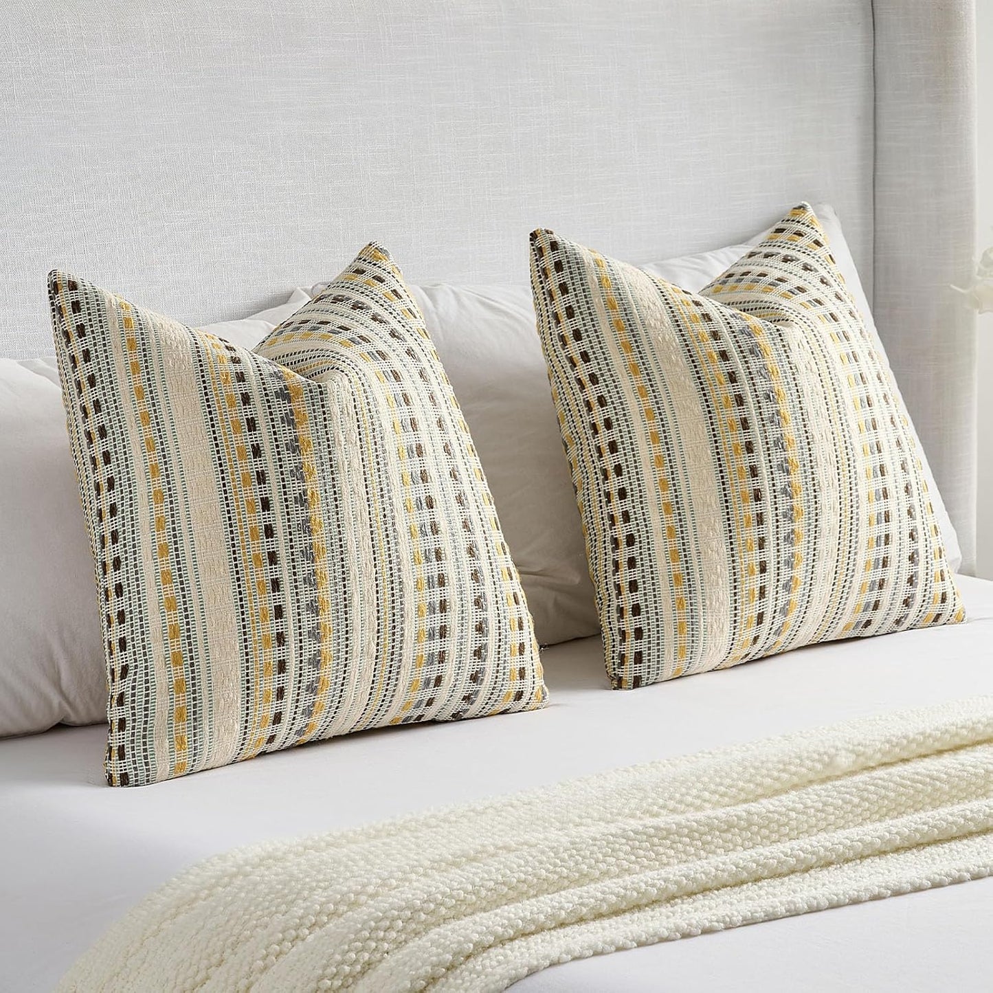 FUTEI Yellow Grey Decorative Throw Pillow Covers 20x20 Inch Set of 2,Soft Cozy Chenille Jacquard Textured Cushion Case,Boho Home Decor for Couch Bed Living Room