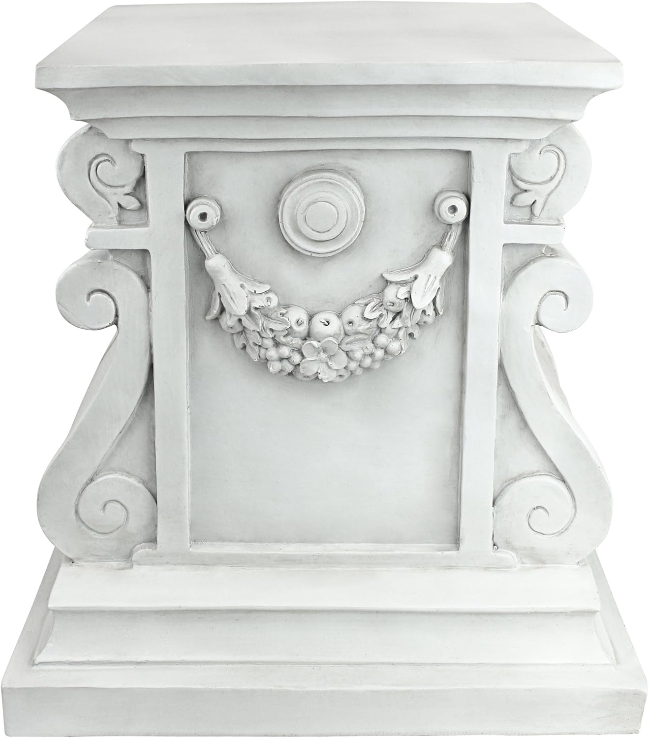 Design Toscano Lion of Florence Sentinel Statue (13 Inches Wide, 21 Inches Deep, 28 Inches High) and Classic Statuary Garden Plinth Base Riser, Large (15 Inches Wide,14 Inches Deep,15 Inches High)