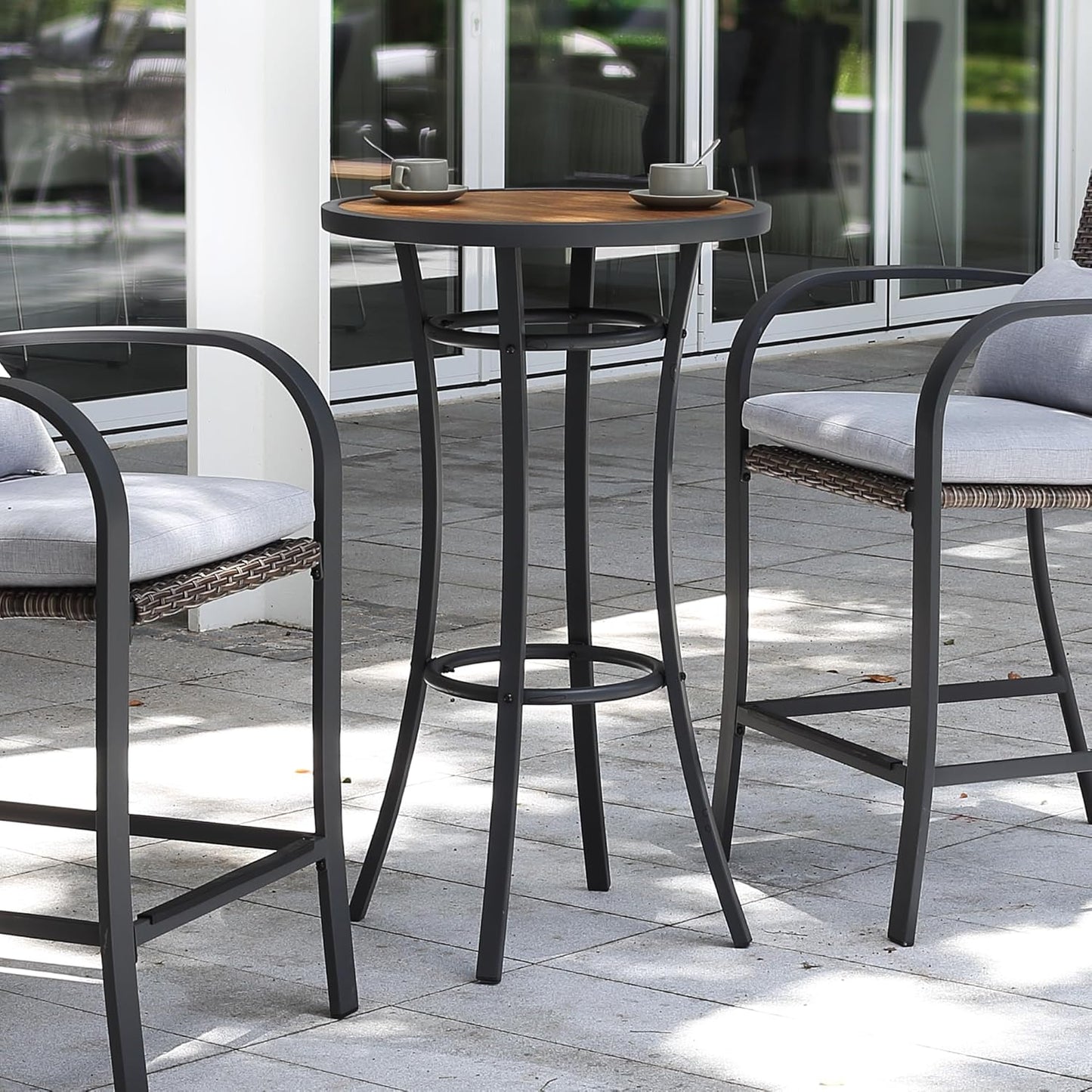 Outdoor Bar Height Bistro Table, 40-Inch Patio Bar Table Bistro Dining Table Pub Table with Wooden-Like Table Top & Metal Frame