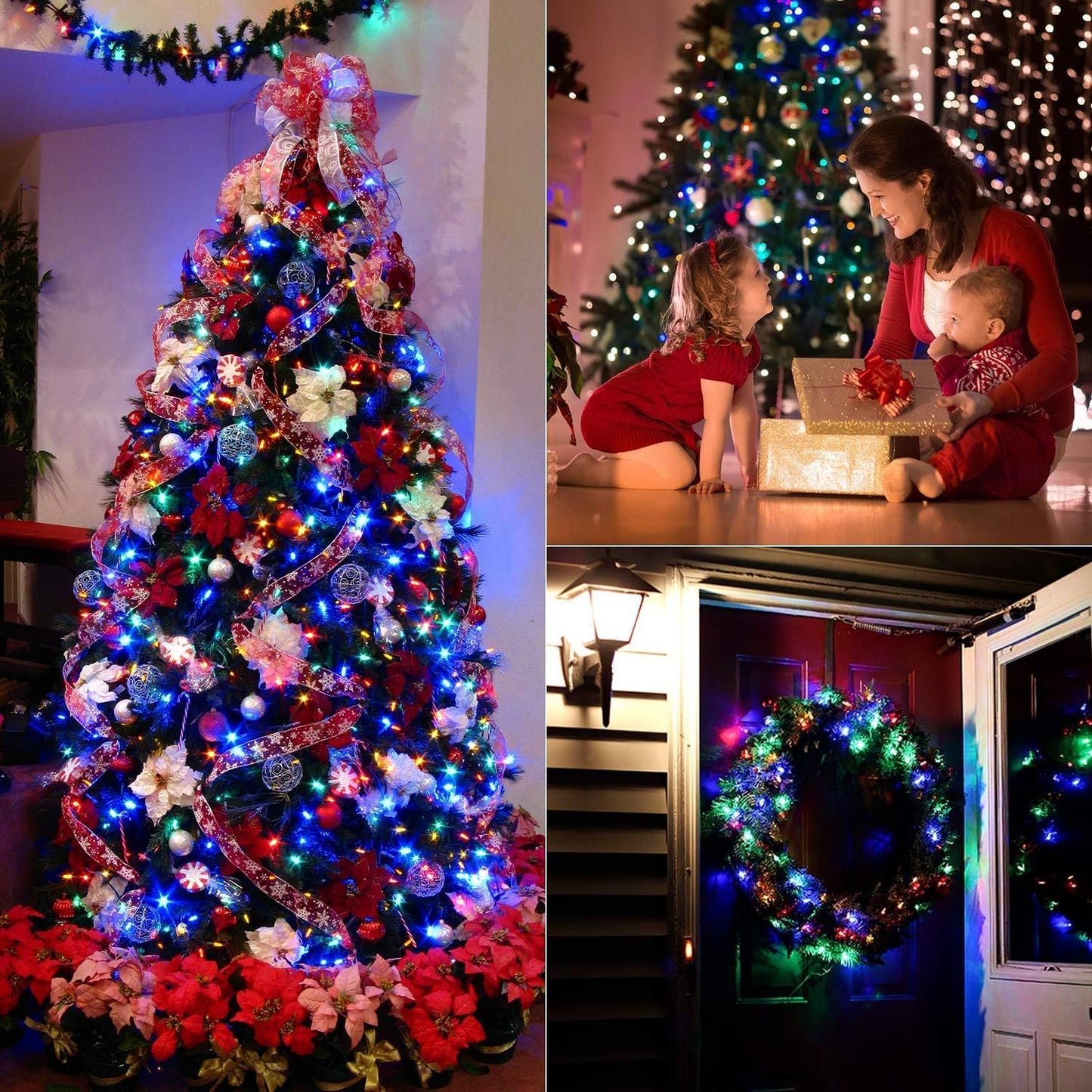BrizLabs Christmas Lights Multicolor, 2 Pack 17.94ft 50 LED Christmas String Lights, Battery Xmas Tree Light Outdoor/Indoor, Green Wire 8 Modes Mini Xmas Light for Holiday Tree Wreath Lawn Party Decor