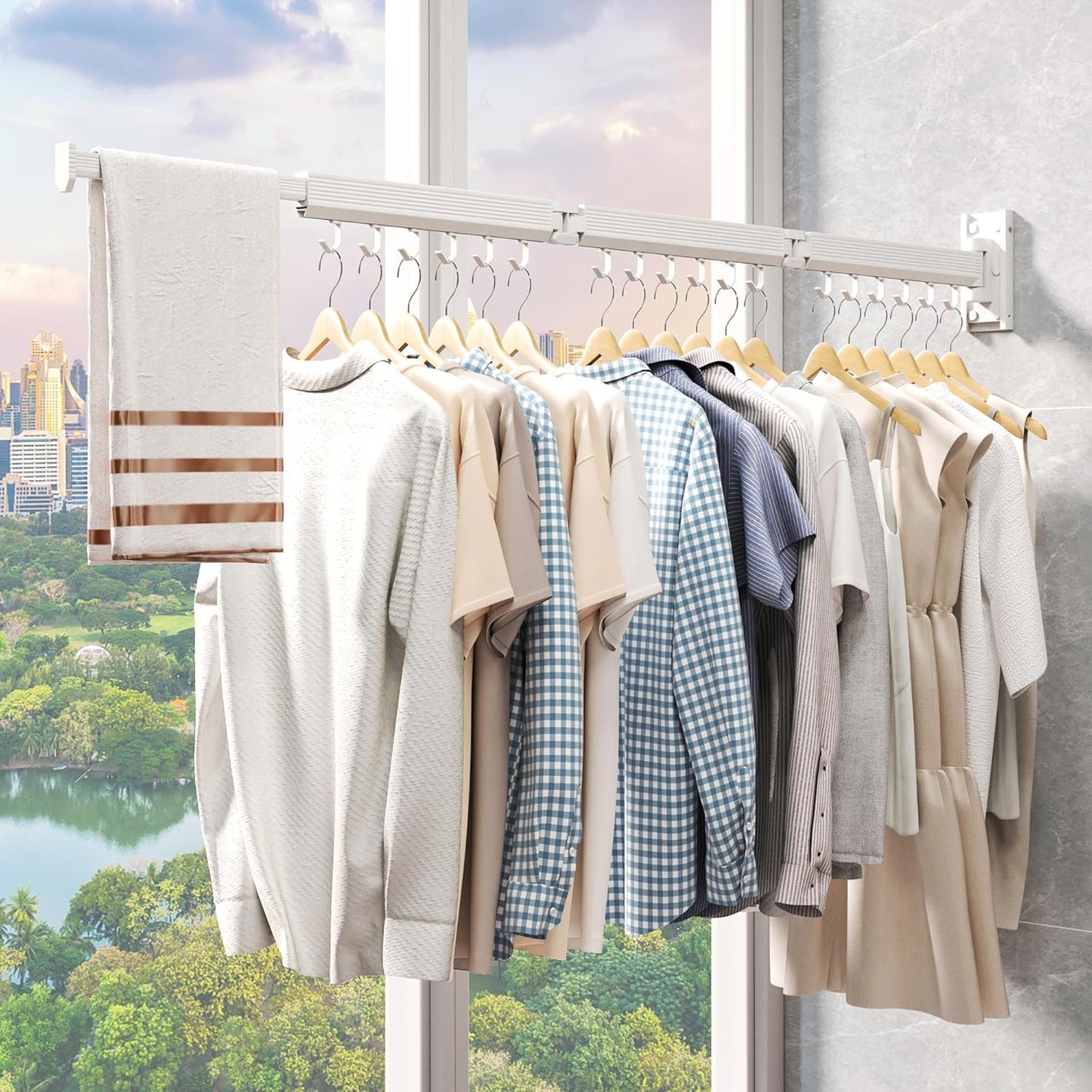 Laundry Rack Wall Mounted,Clothes Drying Rack,Drying Rack Clothing,Clothes Rack,Laundry Hanger Rack,Laundry Drying Rack,Drying Rack Wall Mounted,Retractable ,Collapsible,White Color(J-type Hooks)