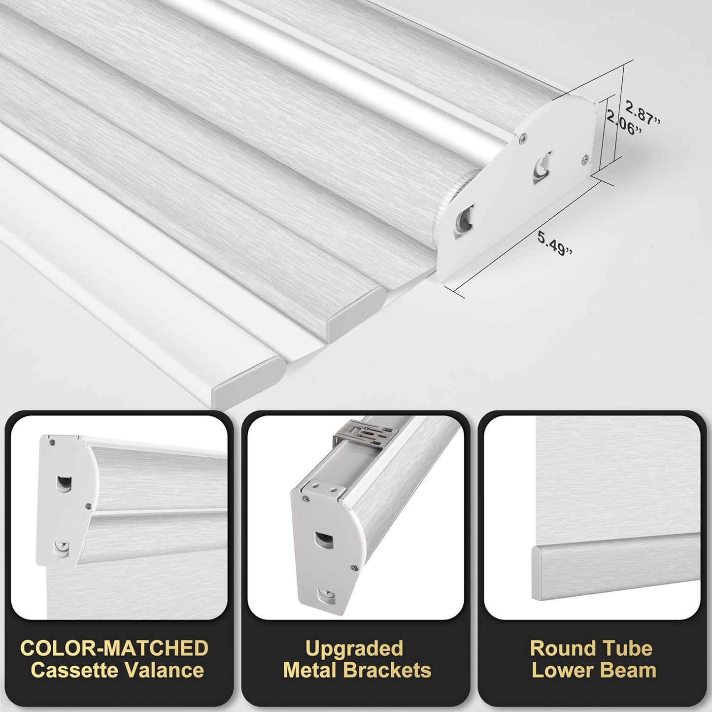 BERISSA Cordless Dual Roller Shades with Cassette Valance, Double Window Shades - Blackout and Light Filtering - Day and Night for Home Office Door. Striped Jacquard White. 35 W x 36" H