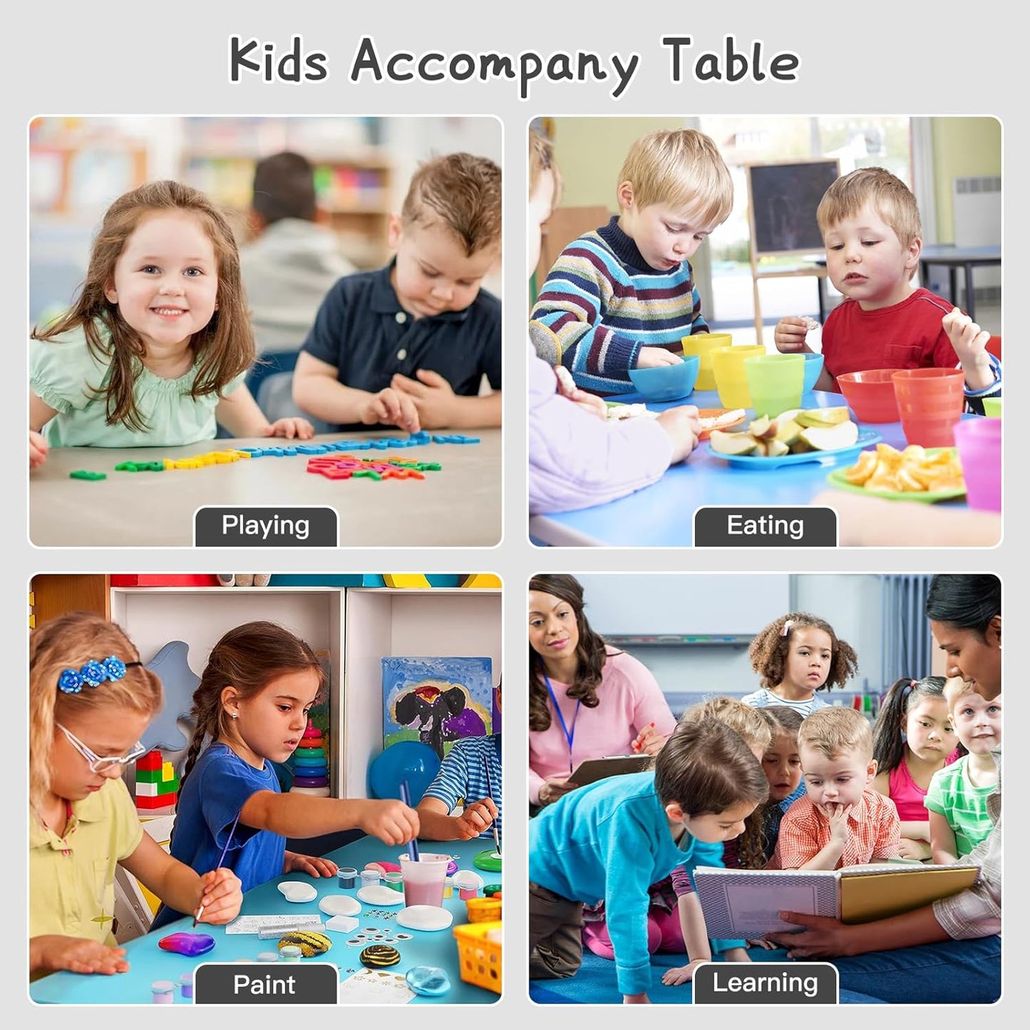 Kids Study Table and 4 Chairs Set,Height Adjustable Table and Chairs for Children and Toddlers,47.2"X23.6"Graffiti Desktop,Suitable for Daycare,Classrooms, Home