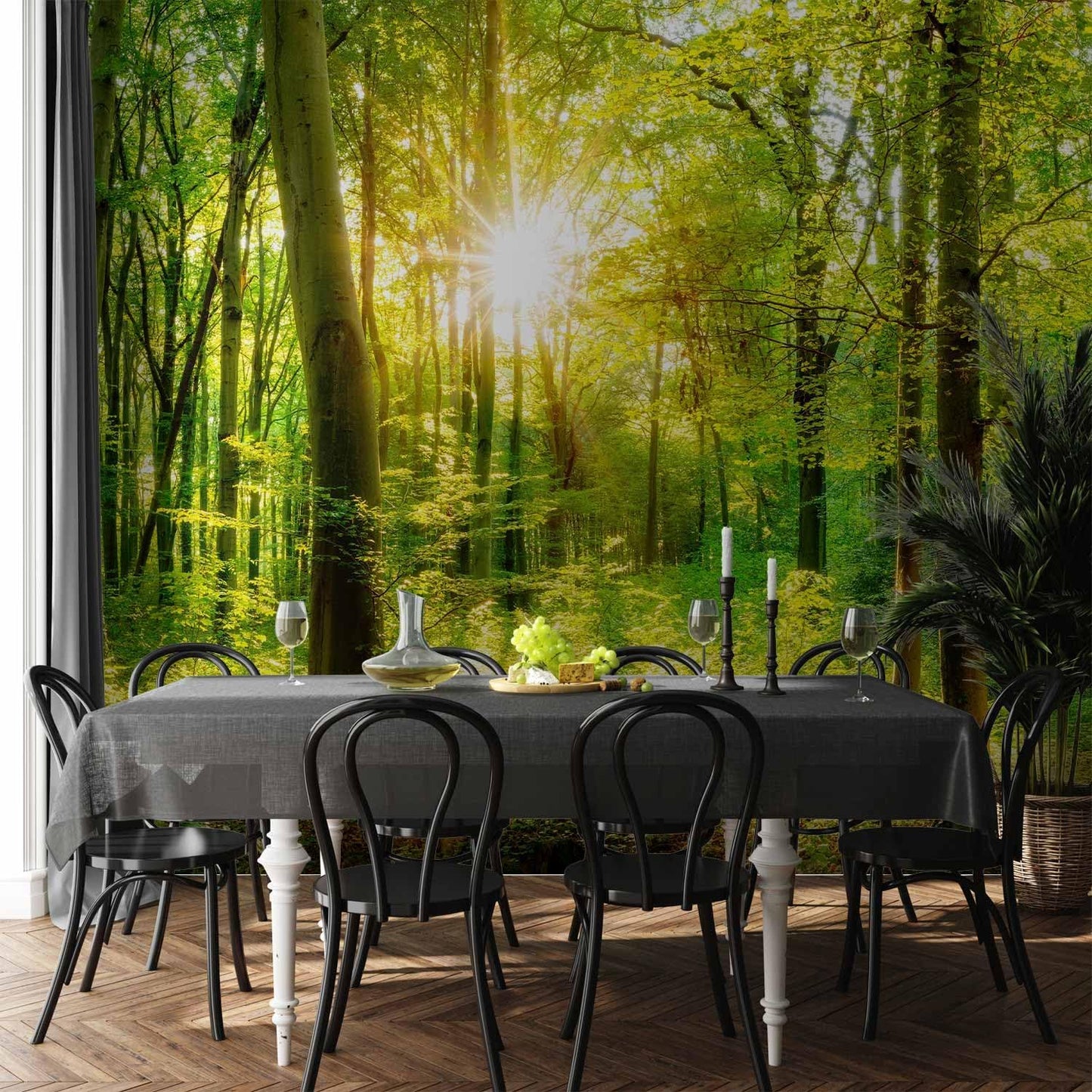 artgeist Wall Mural Peel and stick Forest 212x98 in - XXL Self-Adhesive Corner Wallpaper Removable Large Sticker Foil Angle Wallpaper Wall Decor Print Landscape Nature green Tree Panorama b-B-0383-a-a