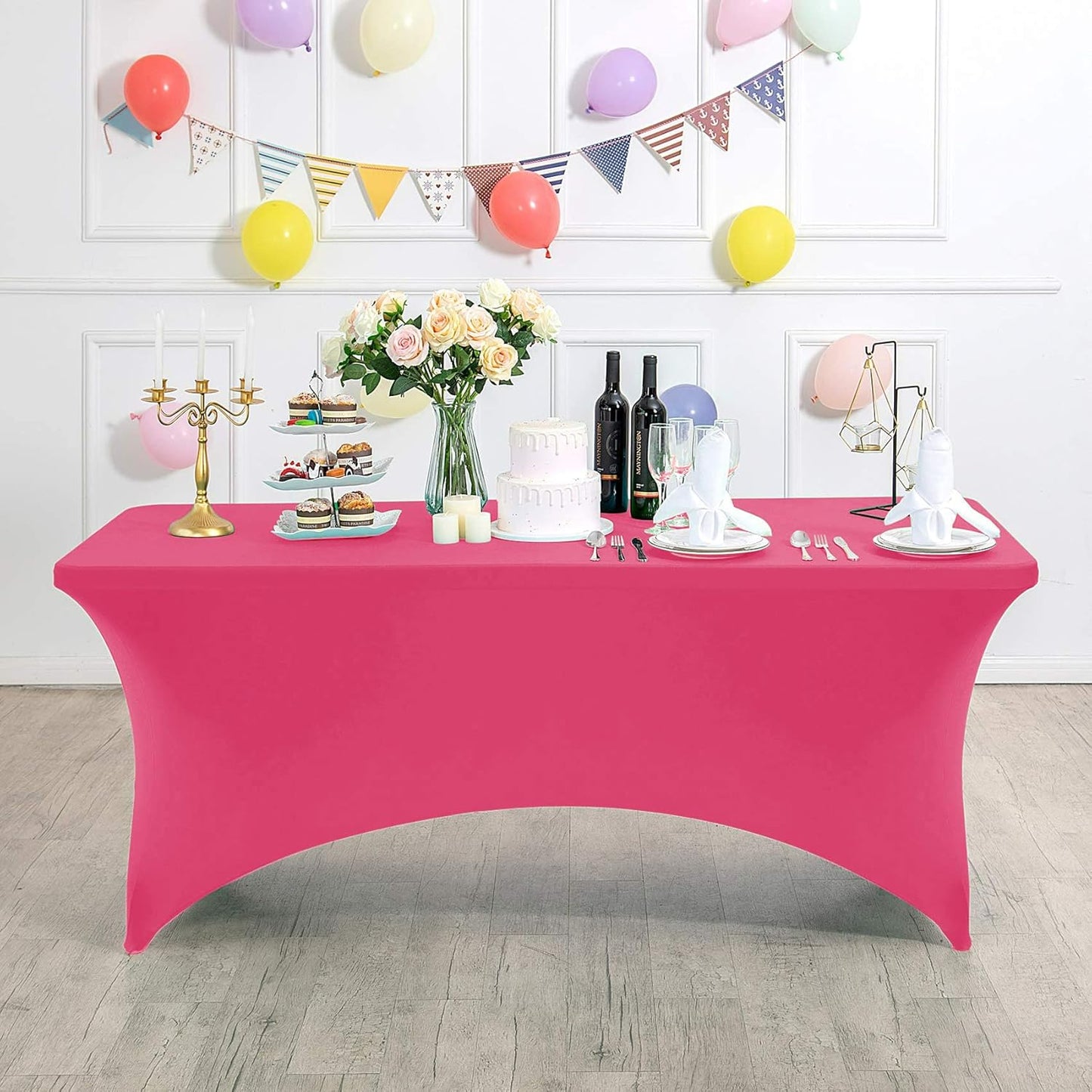 Spandex Table Cover for 8FT or 4ft or 6ft Table Universal Fitted Stretch Tablecloth for Party, Banquet, Wedding and Events-Hot Pink