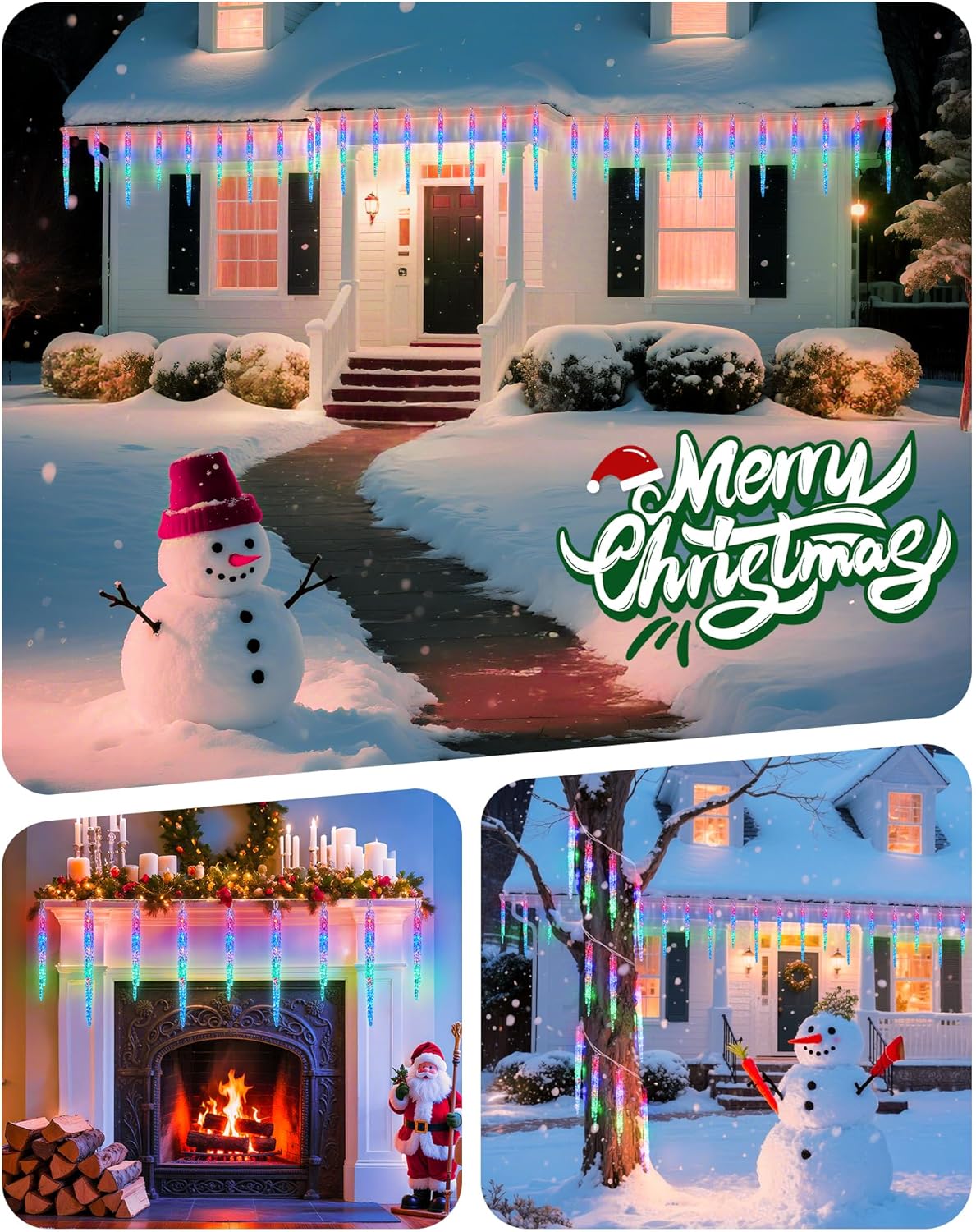 Minetom Icicle Lights Outdoor with Clips, 2 Pack Total 40ft 200 LED 40 Tubes Twinkling String Lights, Connectable Hanging Ice Shape Christmas Lights Plug in for Eave Holiday Outdoor, Multicolor