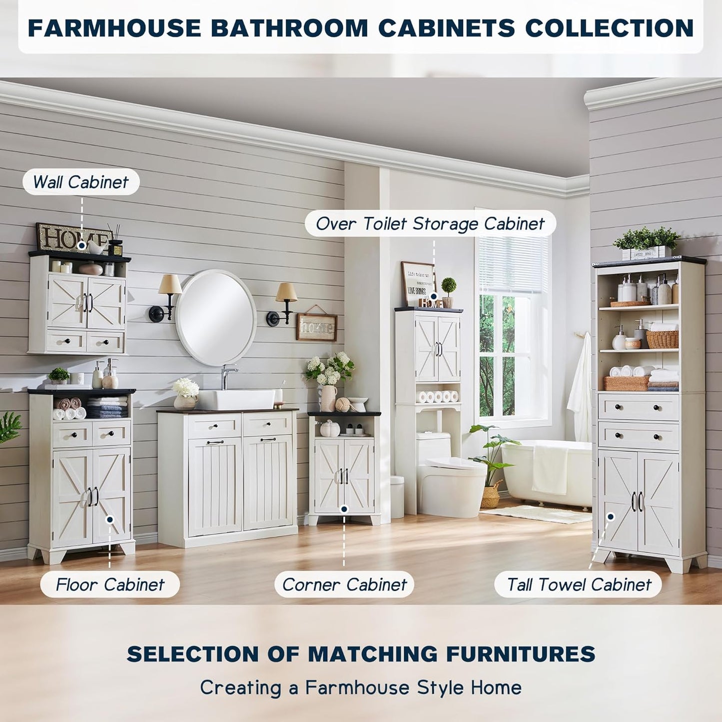 Corner Bathroom Cabinet, Farmhouse Small Corner Cabinet with Barn Door & Adjustable Shelf, Storage Cabinets for Bathroom, Kitchen, Living Room, Off White
