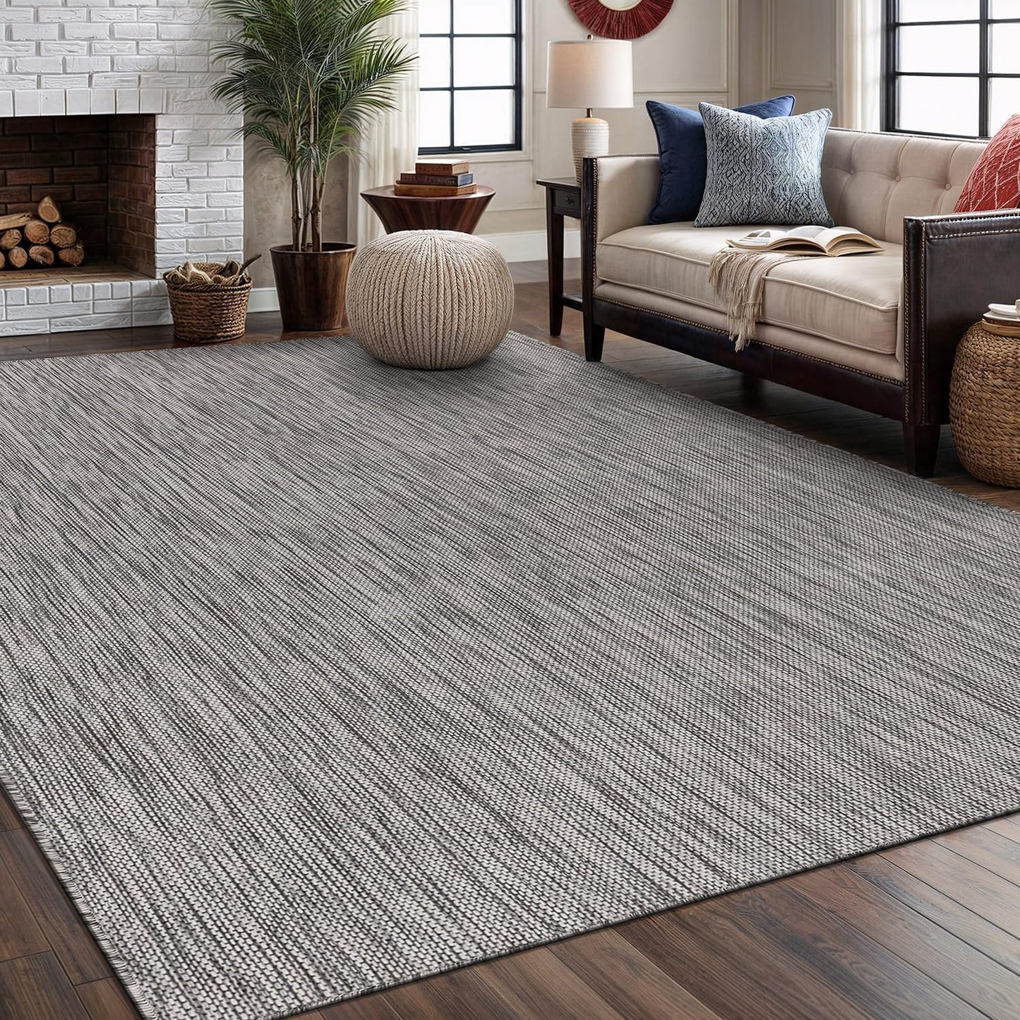 Washable Indoor Outdoor Rug 8x10 Weather Resistant Area Rugs Modern Solid for Porch Deck Balcony Backyard Patio Outside Carpet (8 X 10 Silver Grey)