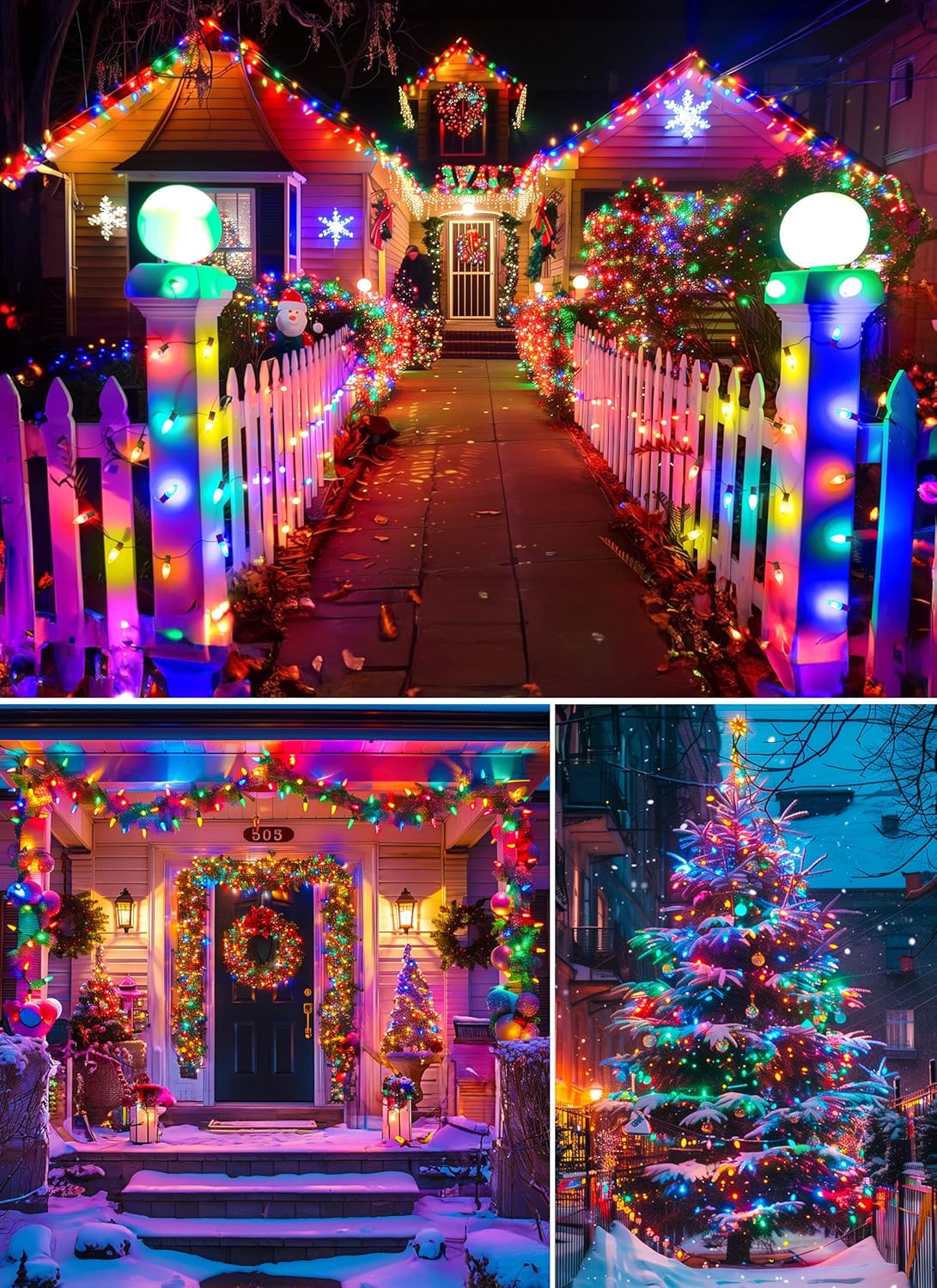 Brightown Outdoor Christmas Lights, 200 Ft C9 LED Commercial String Lights with Multicolor Strawberry C9 Bulbs, Waterproof Connectable UL Certified C9 Lights for Indoor Yard Xmas Tree House Decor