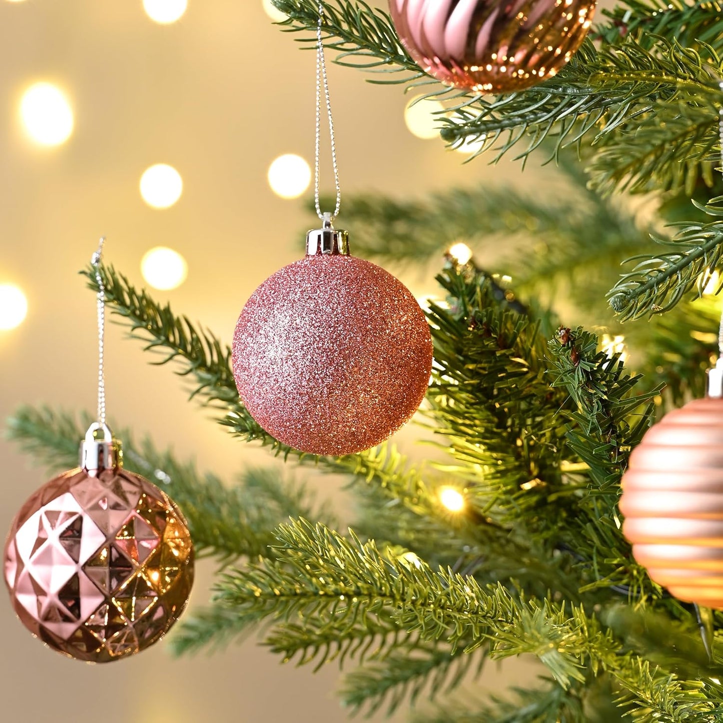 Valery Madelyn Christmas Ornaments Tree Decorations Set for Fall Halloween, 24ct Rose Gold Shatterproof Ball Ornaments, 2.36" Hanging Ornament Bulk for Xmas Holiday Party Decor