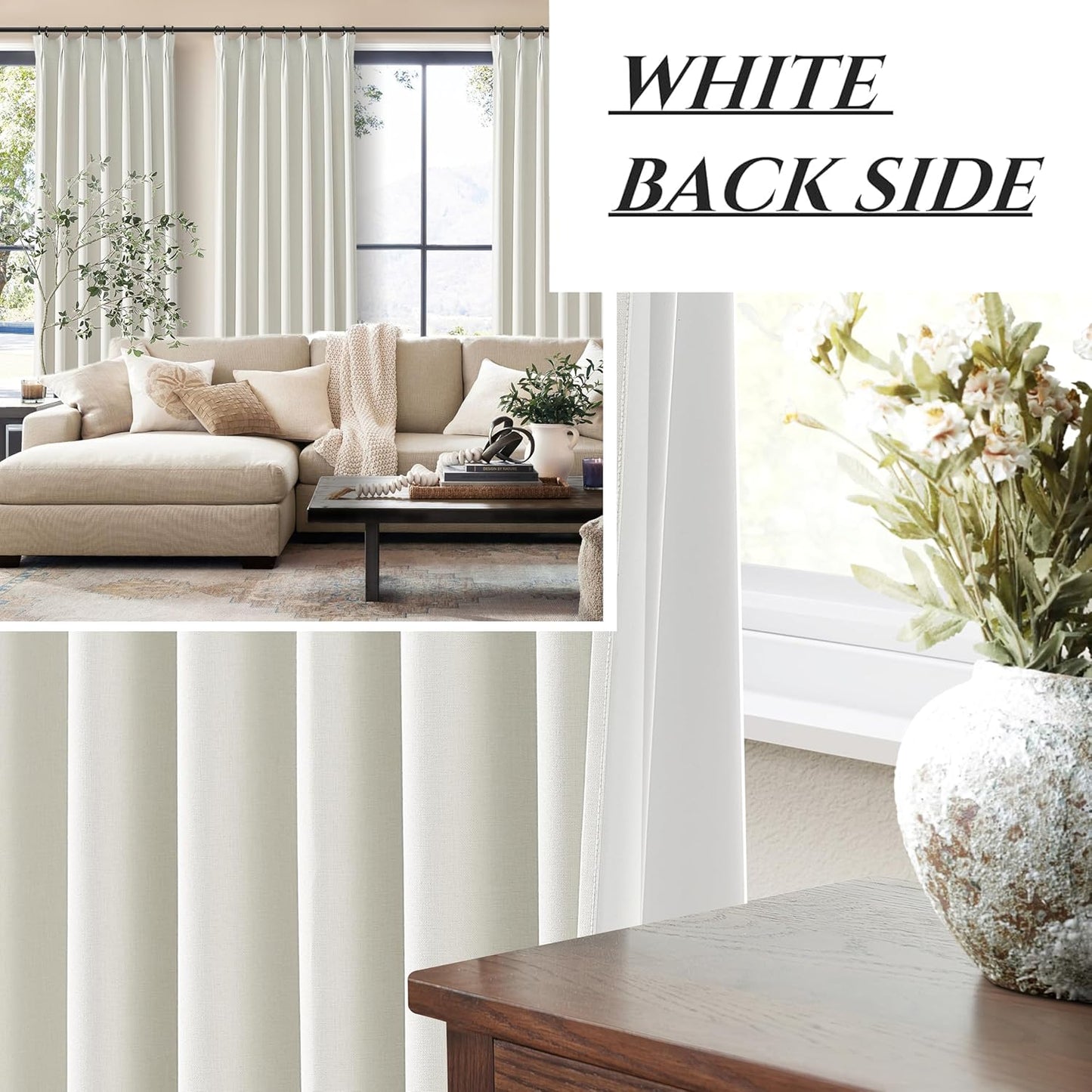 Luxury Pinch Pleated Linen 86 Inch Curtains for Living Room, Boho Blackout Viral Curtains Thermal Heat Blocking Heavy Drapes with Hooks Rings Back Tab for Bedroom Windows 2 Panels Set