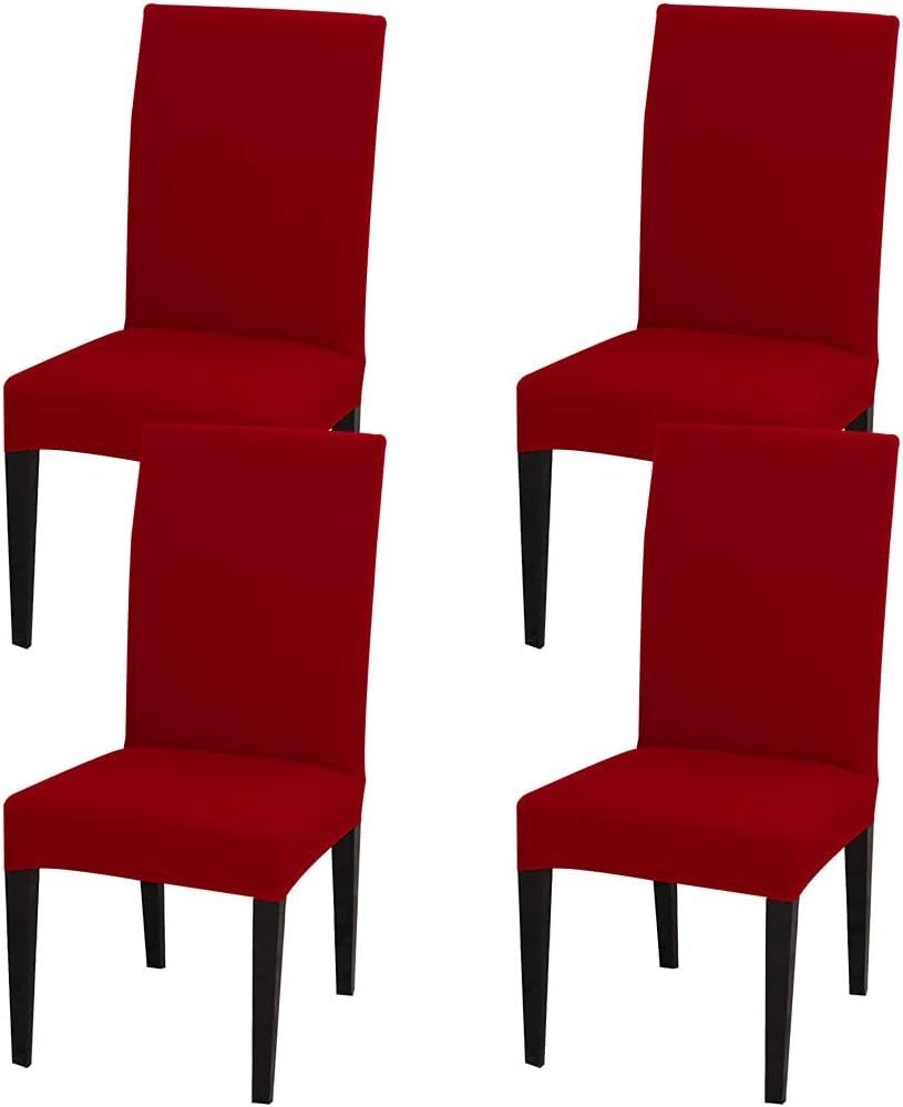 JQinHome 4 Pcs Dining Chair Slipcover, High Stretch Removable Washable Chair Seat Protector Cover for Home Party Hotel Wedding Ceremony