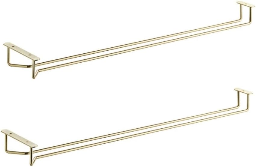 Soro Essentials- 24" Glass Hanging Stemware Rack Brass Plated Set of 2- Wine Glass Hangers Under Shelf Cabinet Wire Wine Holder Storage Hanger for Cabinet Kitchen Bar or Home