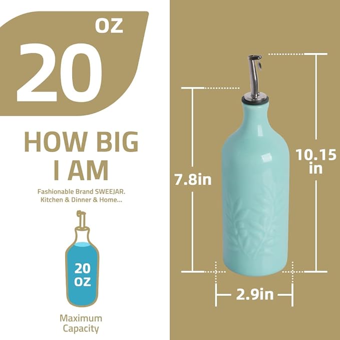 Sweejar Ceramic Olive Oil Dispenser Bottle, 20 Oz Relief Opaque Oil Cruet Protects To Reduce Oxidation, Suitable for Storage Vinegar, Soy Sauce,Liquids,Set of 2 (White Black)