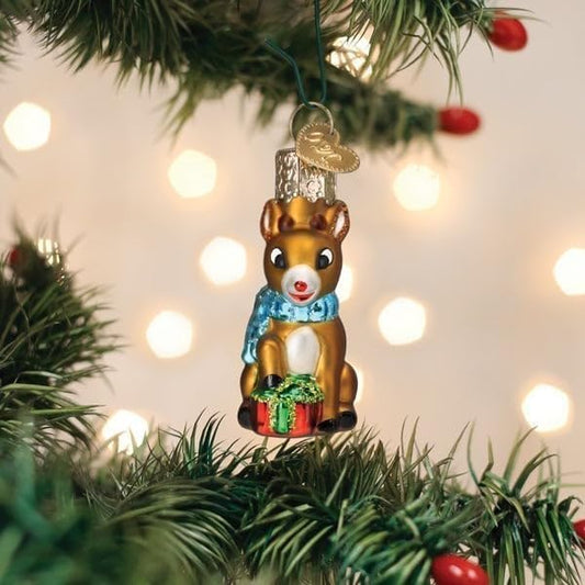 Old World Christmas Mini Rudolph The Red-Nosed Reindeer Glass Hanging Ornament