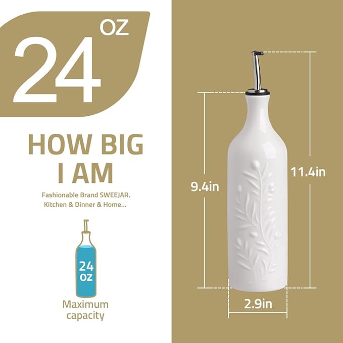 Sweejar Large Olive Oil Dispenser Bottle with Spout, 24 Oz Ceramic Dispenser for Kitchen, Relief Opaque Cruet, Container for Cooking, EVOO, Avocado Oil, Vinegar, Pack of 1(GradientPurple)
