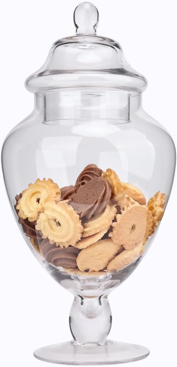 Clear Glass Apothecary Jars with Lid, Glass Candy Jar for Candy Buffet, Elegant Decorative Glass Jars for Wedding, Display and Party, Large Candy Canisters (Height: 12.6", Diameter: 6.3")