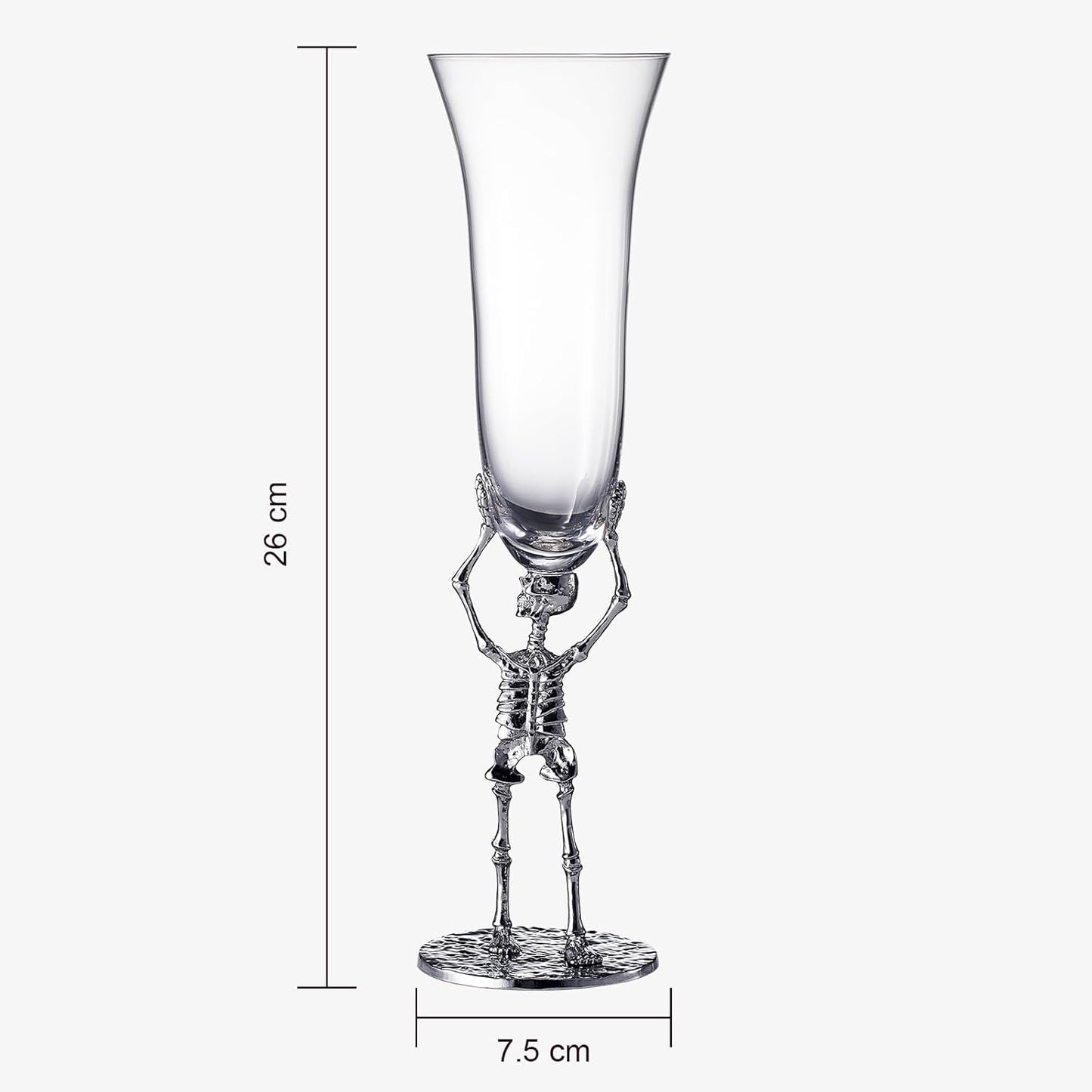 Stemmed Skeleton Champagne Flute Glasses Set of 2 | Gothic Halloween Drinkware | 7.5oz 10" Tall Skeleton Goblets for Haunted Parties, Spooky Wine Glass Set, Gothic Skeleton Decor & Unique Gift Idea