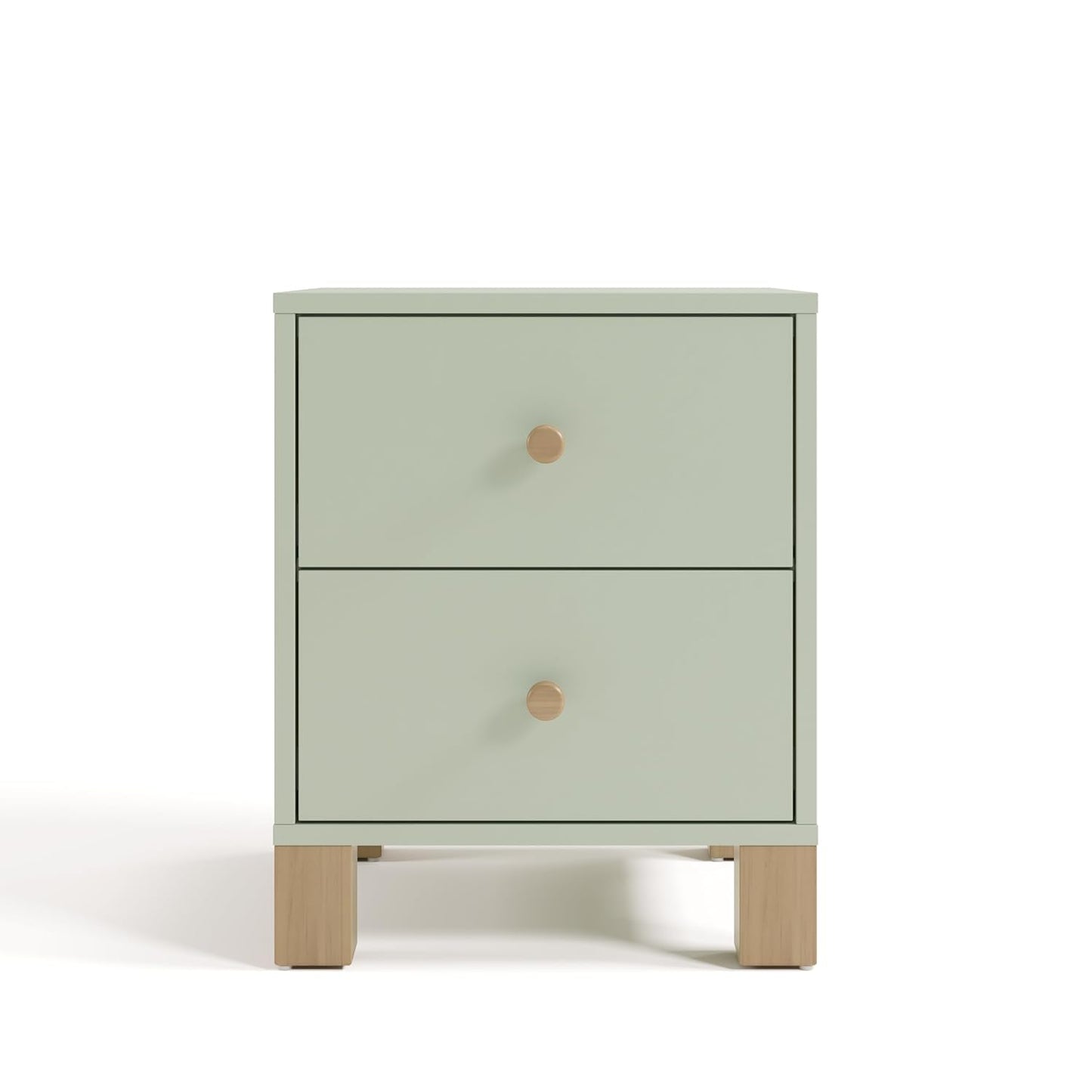 Storkcraft California 2 Drawer Nightstand (Sage with Driftwood) - GREENGUARD Gold Certified Nightstand for Kids Bedroom, Premium Wood Storage with Elegant, Iconic Block Feet