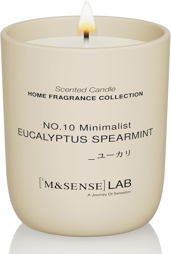 M&SENSE Natural Soy Candle| Eucalyptus Spearmint | 5.3 oz | Minimalist Scented Candle for Relaxation, Gifting, Home Décor | for Bedroom, Office, Party Small