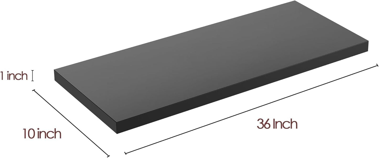 Wall Shelf Set of 2, Black Floating Shelves 36 in W x 10 in D x 1 in H, Wooden Floating Wall Shelf with Invisible Brackets for Living Room/Bedroom/Bathroom/Kitchen Storage and Decor