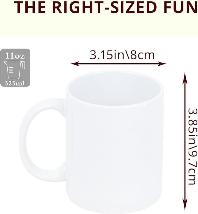 11oz White Ceramic Sublimation Coffee Mug in White Gift Box, White, Case of 6