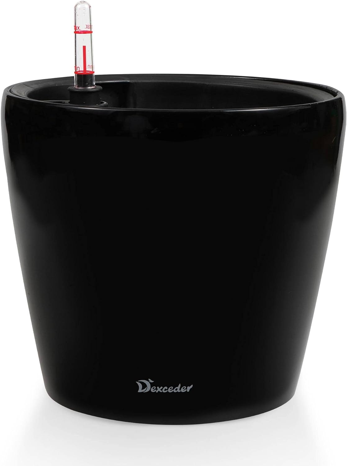 Dexceder 9x8 Inches High Gloss Self Watering Planter Indoor Outdoor, Inner Pot Design, Thickened Table Flower Plant Pot with Water Level Indicator (Black)