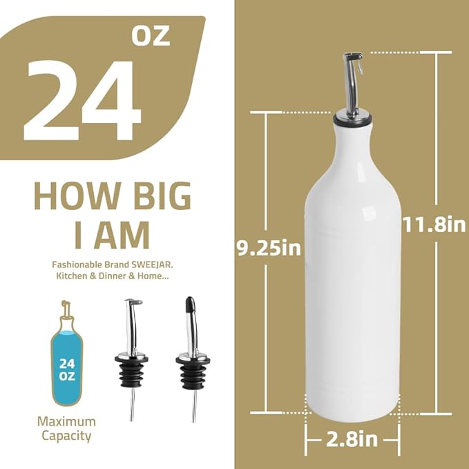 Sweejar Large Ceramic Olive Oil Dispenser Bottle, Opaque Oil Cruet Protects to Reduce Oxidation, Suitable For Storage Of Vinegar, Soy Sauce & Other Liquids, Pack of 1, 24 Fl Oz (Light Blue)
