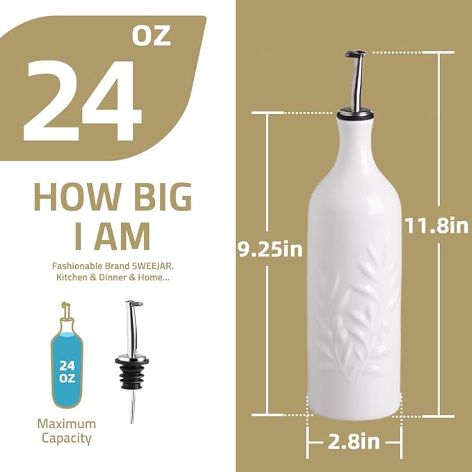 Sweejar Large Ceramic Olive Oil Dispenser Bottle, 24 Oz Relief Opaque Oil Cruet Protects Liquids, Set of 1 (Gradient Blue)