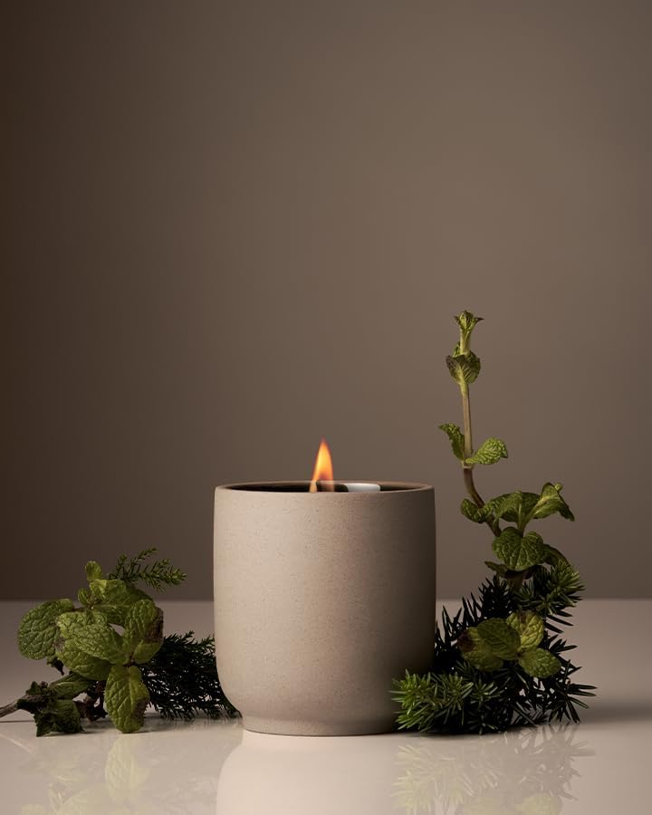 Homecourt Luxury Scented Candle, 60-Hour Burn Time, Soy Wax Blend & Organic Cotton Wick, Kiln-Fired Reusable Ceramic Vessel, Cipres Mint, 8 oz