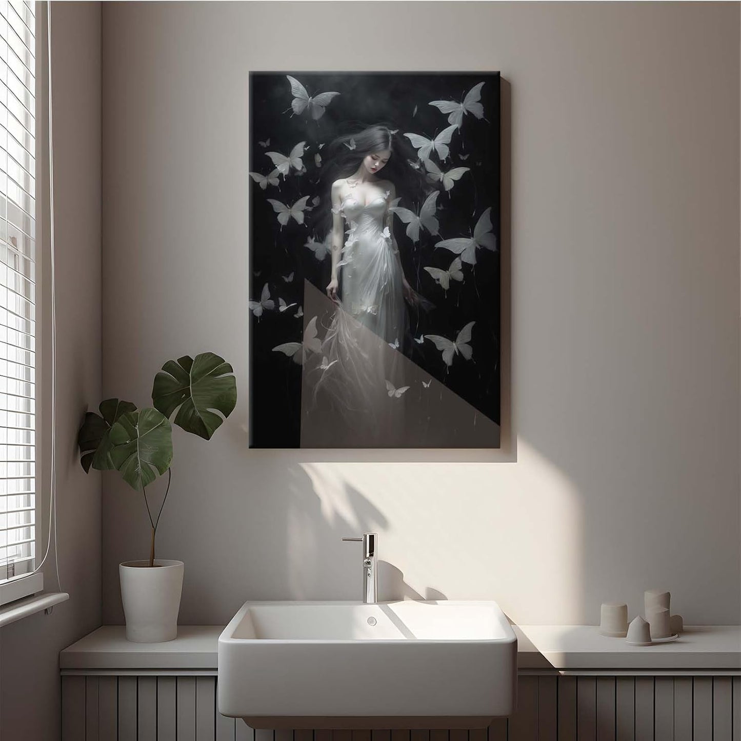 Vintage Gothic Feminine Canvas Wall Art Print Butterfly Poster Moody Female Wall Art Retro Artwork Dark College Decor for Home Bedroom24x36in Wood Framed